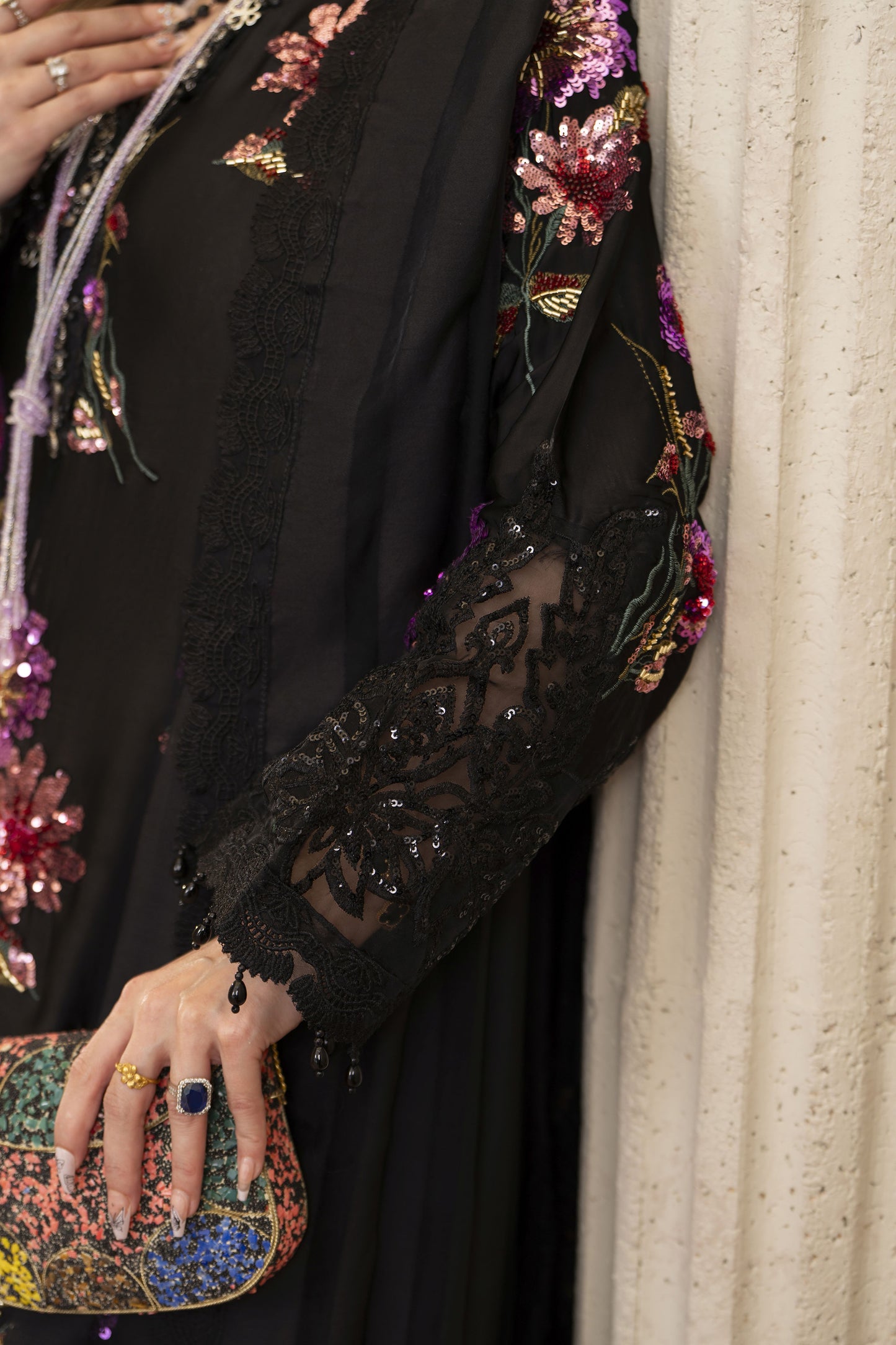 Arwah Chandni 3pc Black Silk Sequin Formal Suit CR7