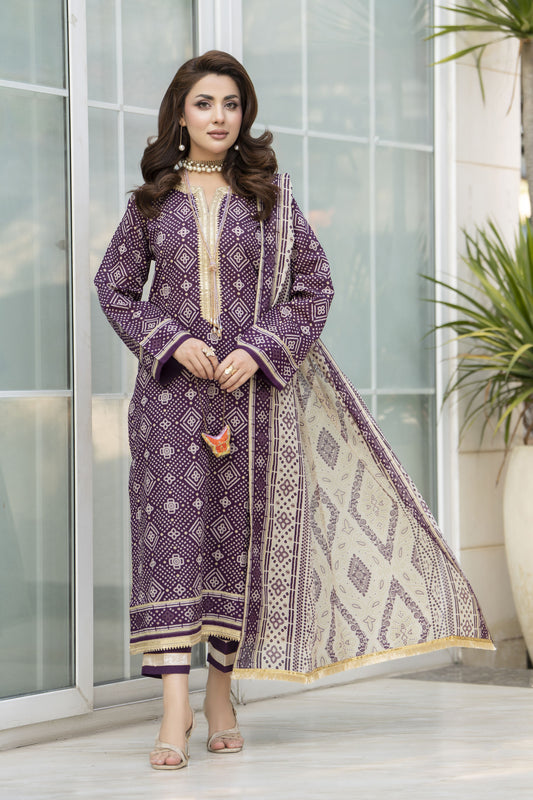 Zaina Bliss 3pc Printed Lawn Suit With Gota Lace Dupatta Bliss8