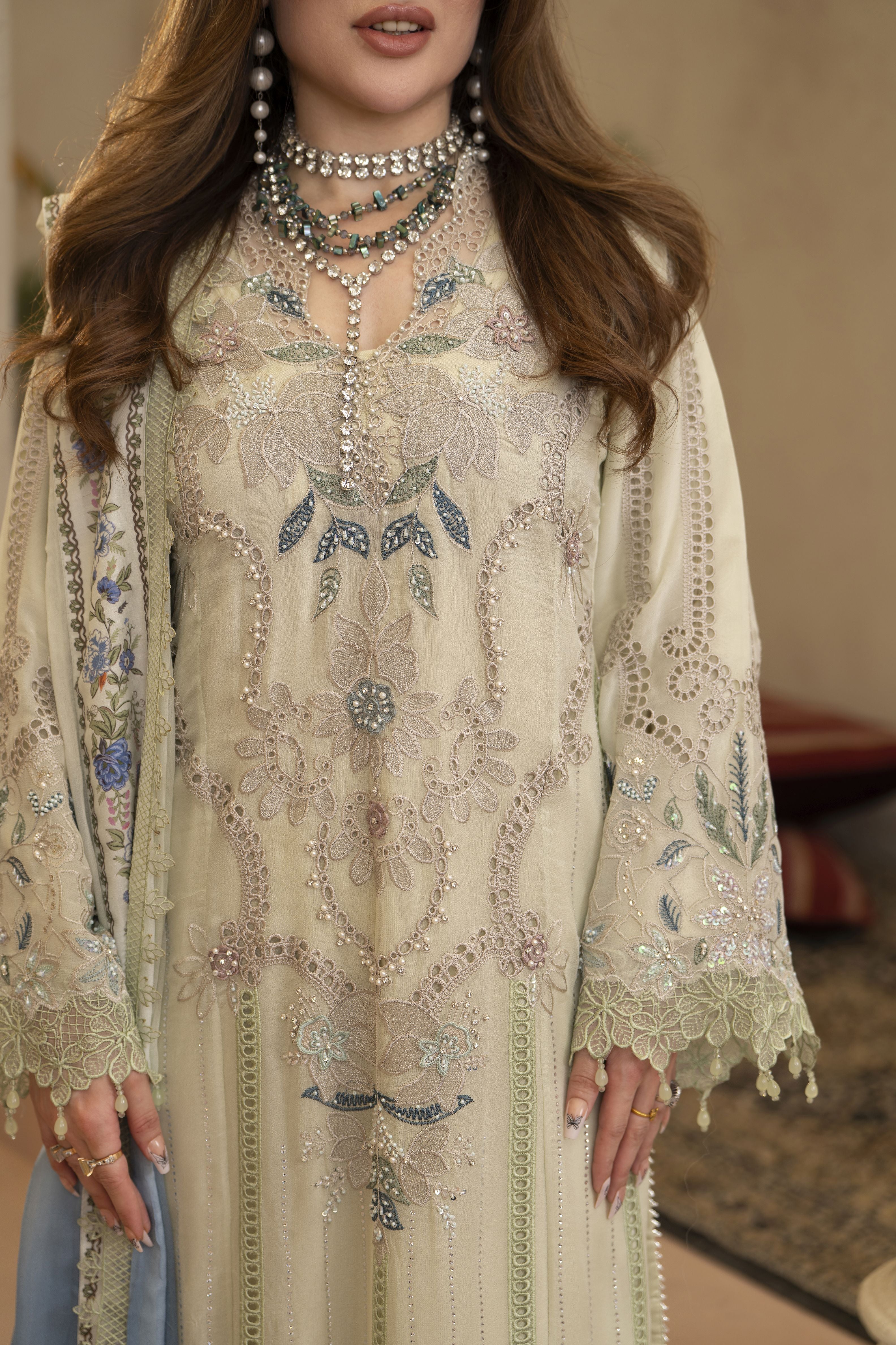 Arwah Chandni 3pc Handworked Chiffon Suit CR1