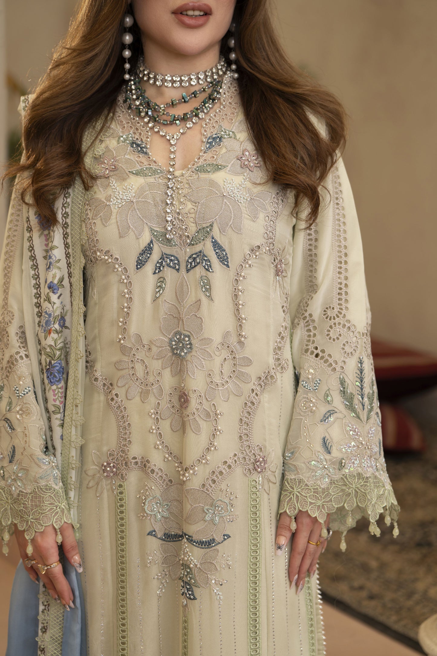 Arwah Chandni 3pc Handworked Chiffon Suit CR1