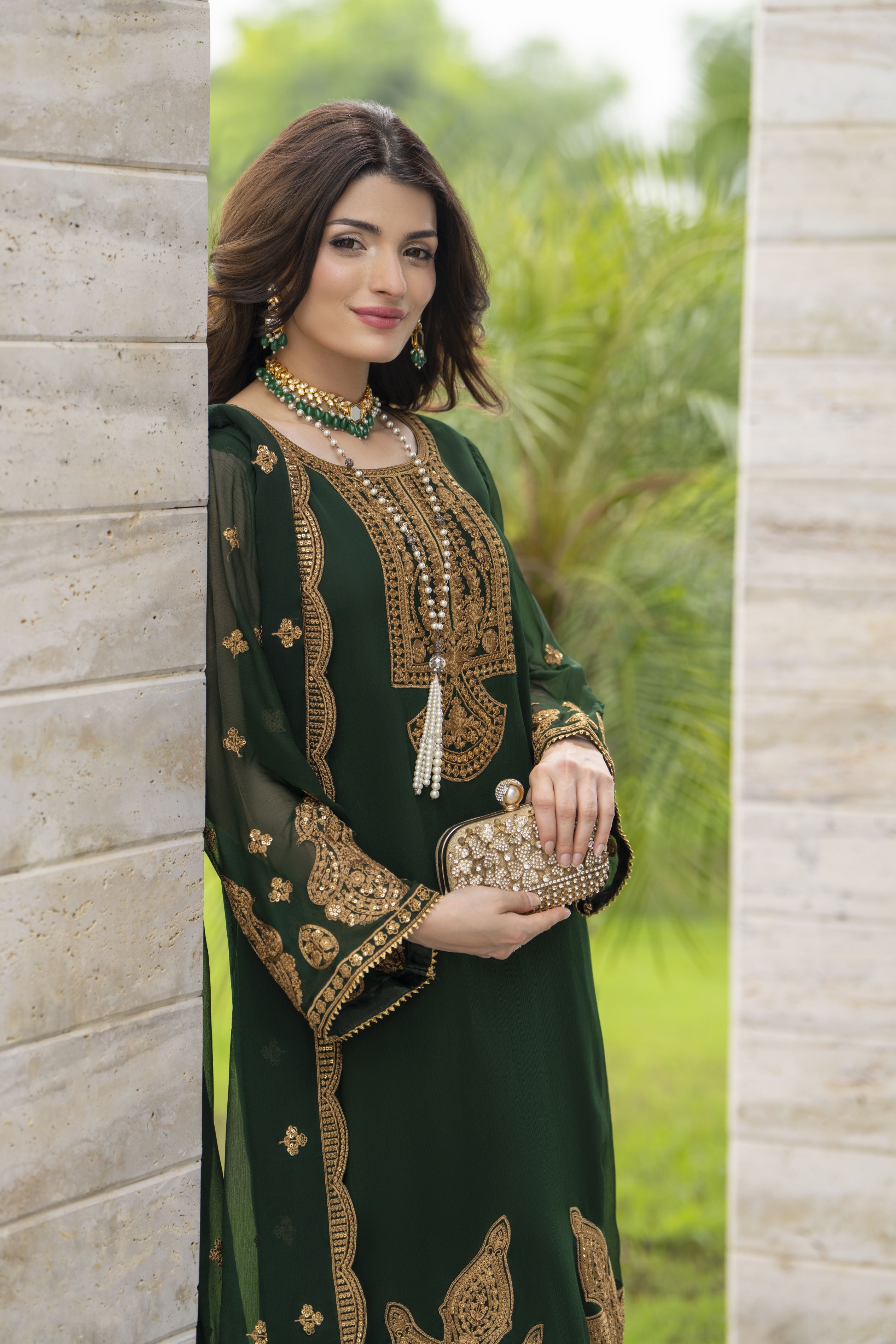 Whispers by Aleezay – Emerald Green Chiffon 3pc Ready to Wear Dress WBA4