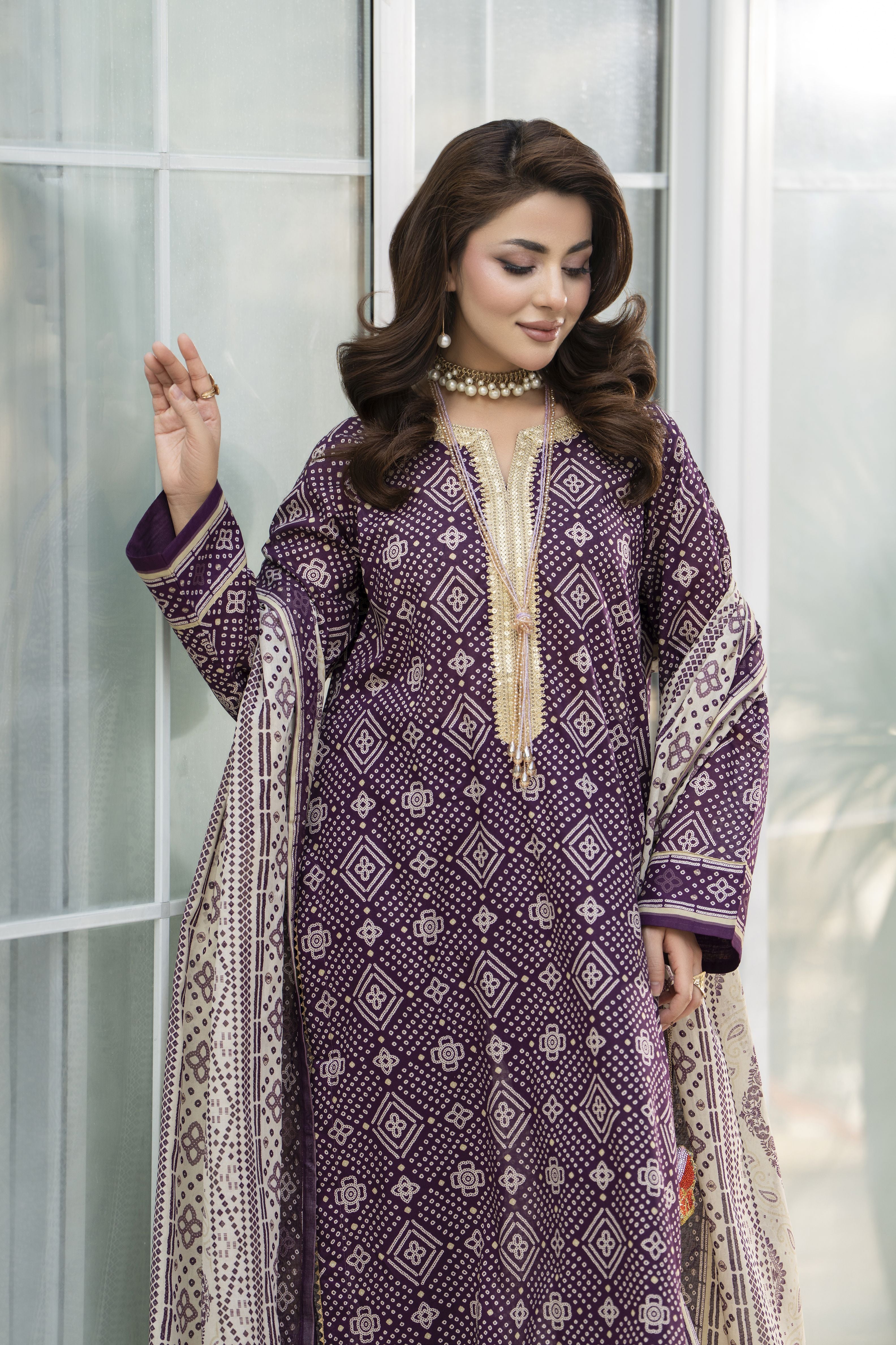 Zaina Bliss 3pc Printed Lawn Suit With Gota Lace Dupatta Bliss8
