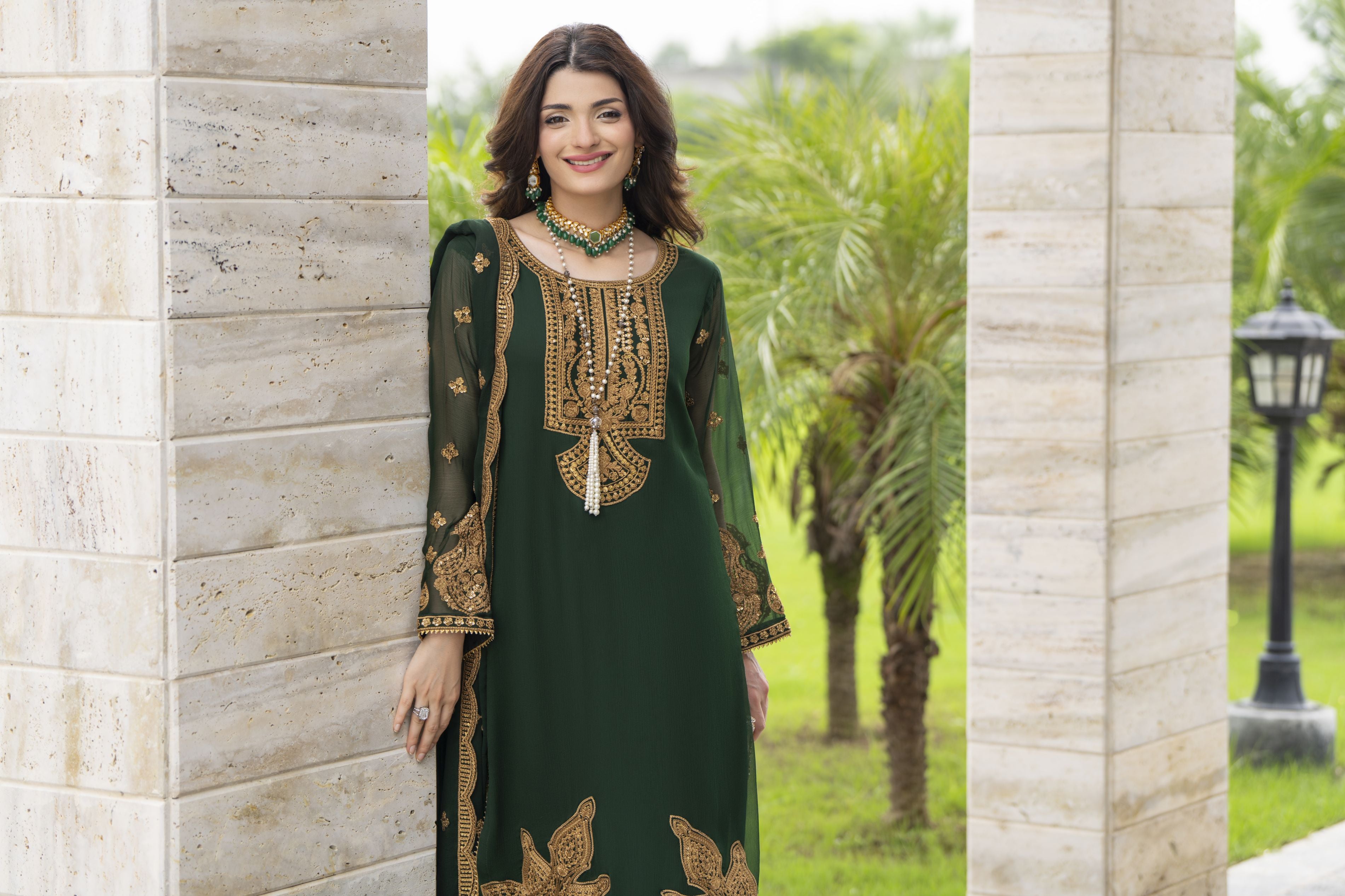 Whispers by Aleezay – Emerald Green Chiffon 3pc Ready to Wear Dress WBA4