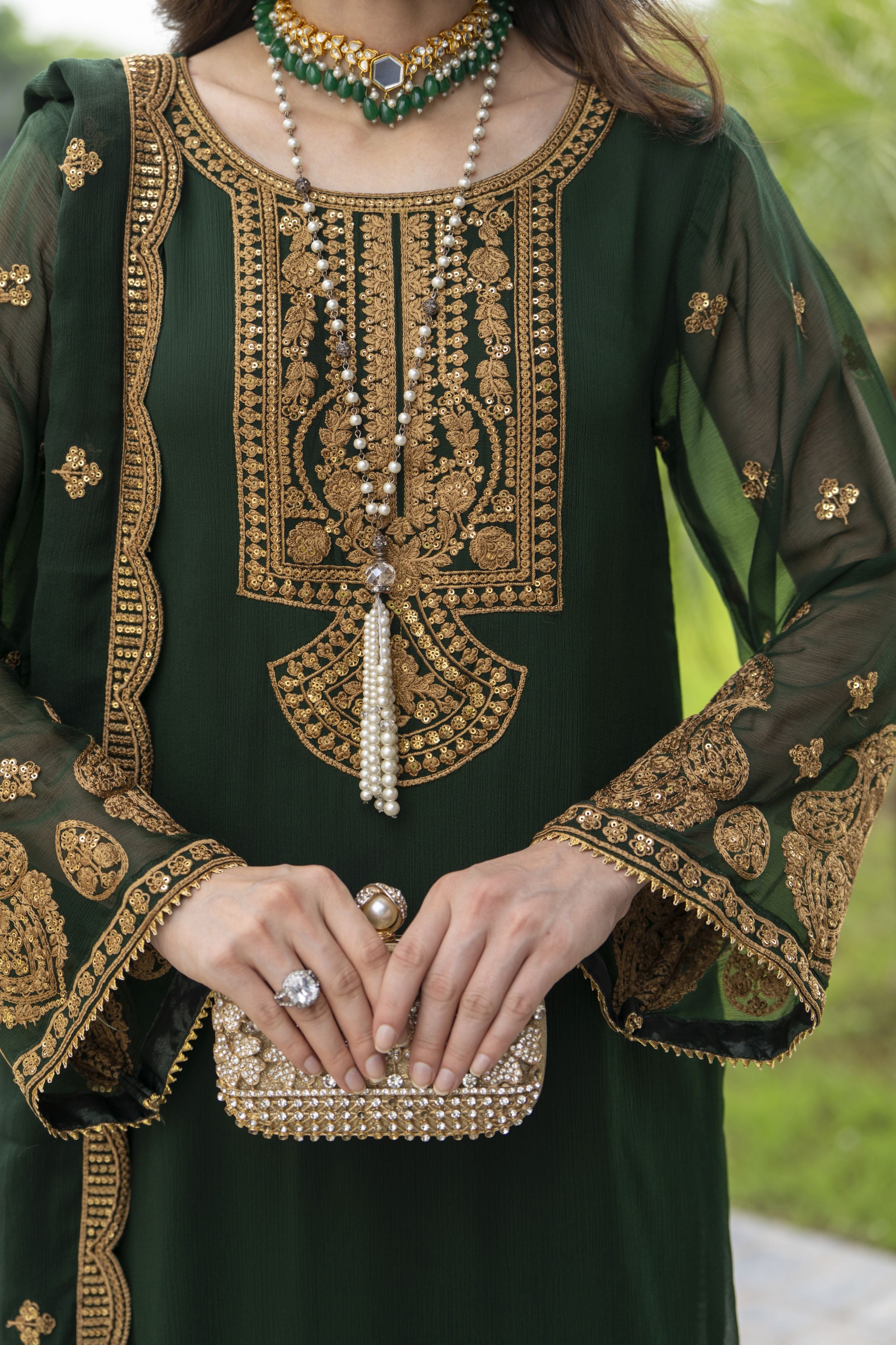 Whispers by Aleezay – Emerald Green Chiffon 3pc Ready to Wear Dress WBA4