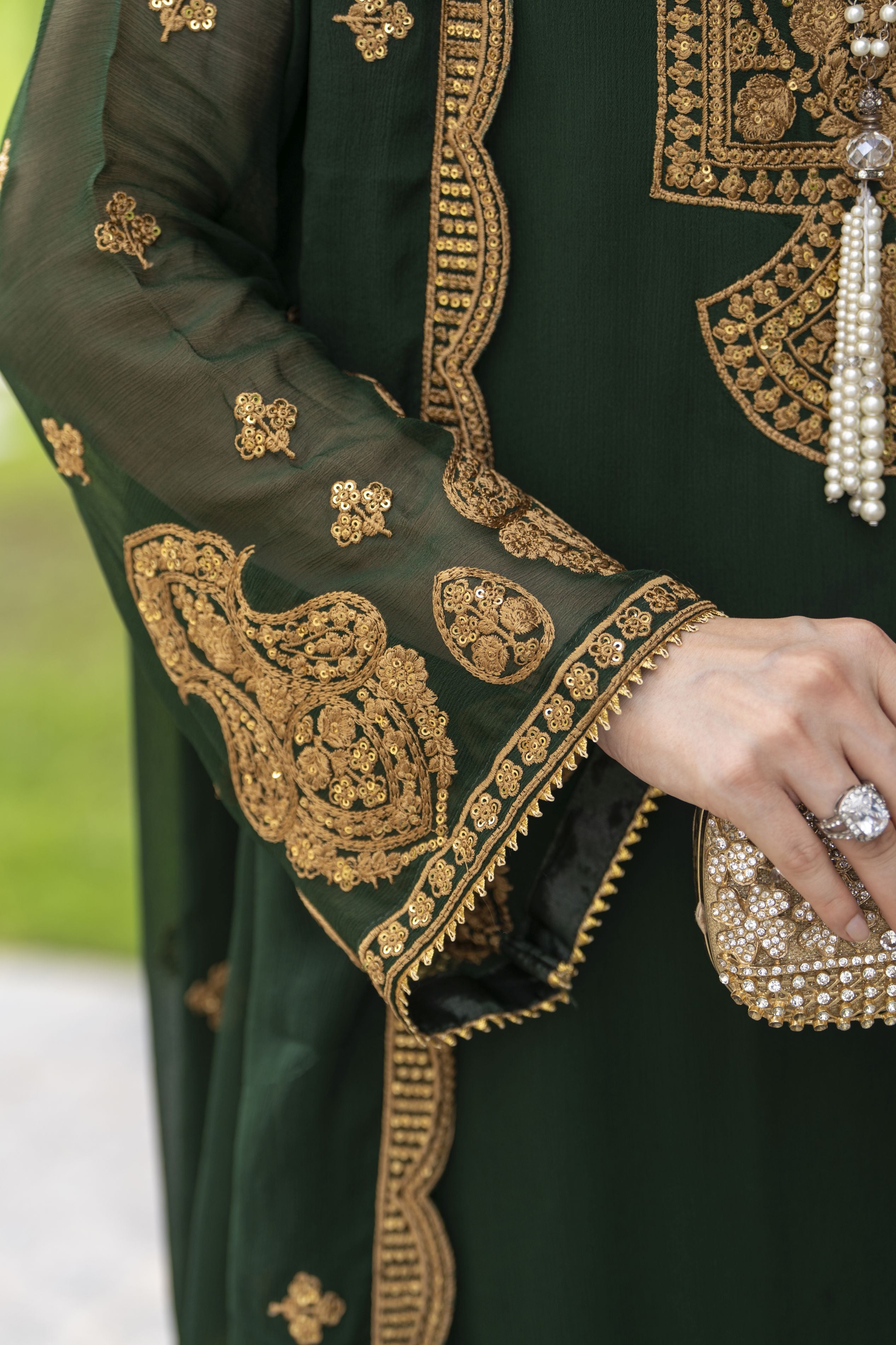 Whispers by Aleezay – Emerald Green Chiffon 3pc Ready to Wear Dress WBA4