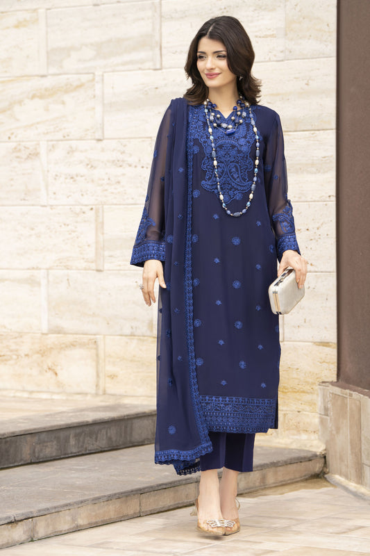 Whispers by Aleezay – Navy Blue Chiffon 3pc Ready to Wear Dress WBA8