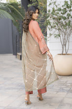 Peach Blush Embroidered 3pc Raw Silk Suit with Green Dupatta – Roshni5 by Gul Warun