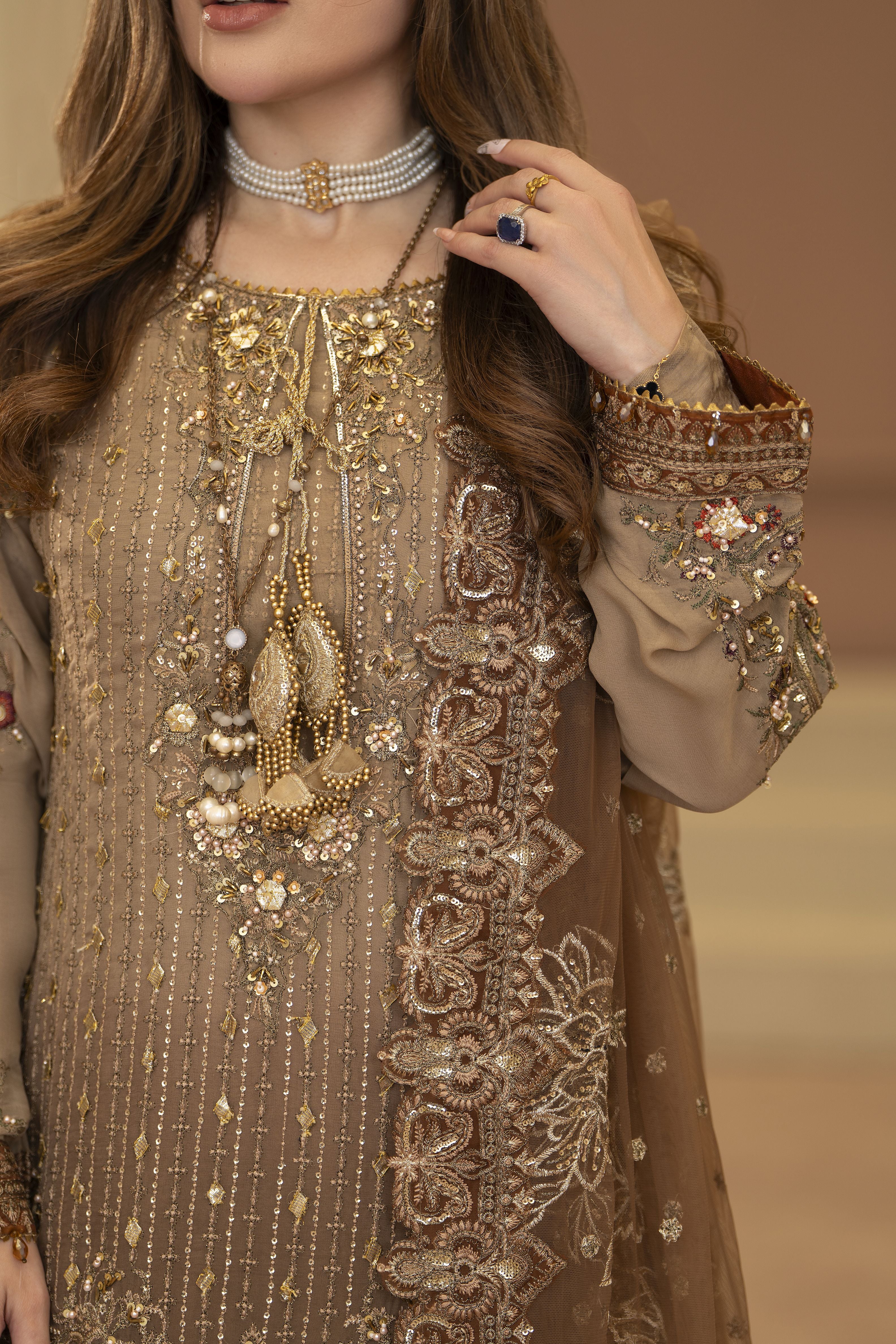 Arwah Chandni 3pc Two Tone Chiffon Formal Suit CR6