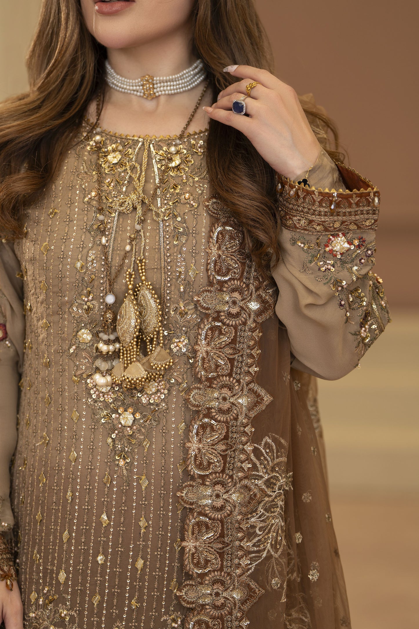 Arwah Chandni 3pc Two Tone Chiffon Formal Suit CR6