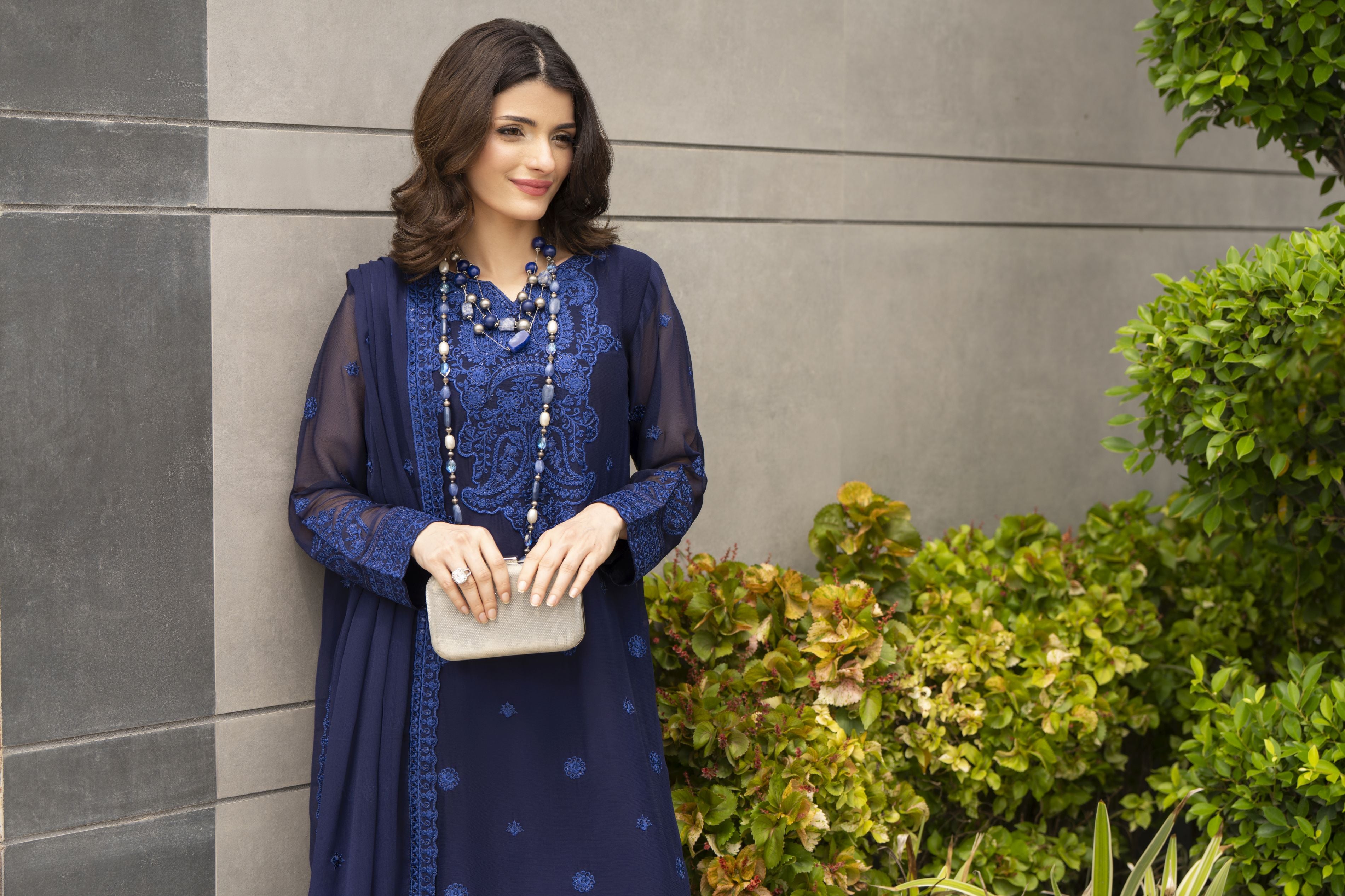 Whispers by Aleezay – Navy Blue Chiffon 3pc Ready to Wear Dress WBA8