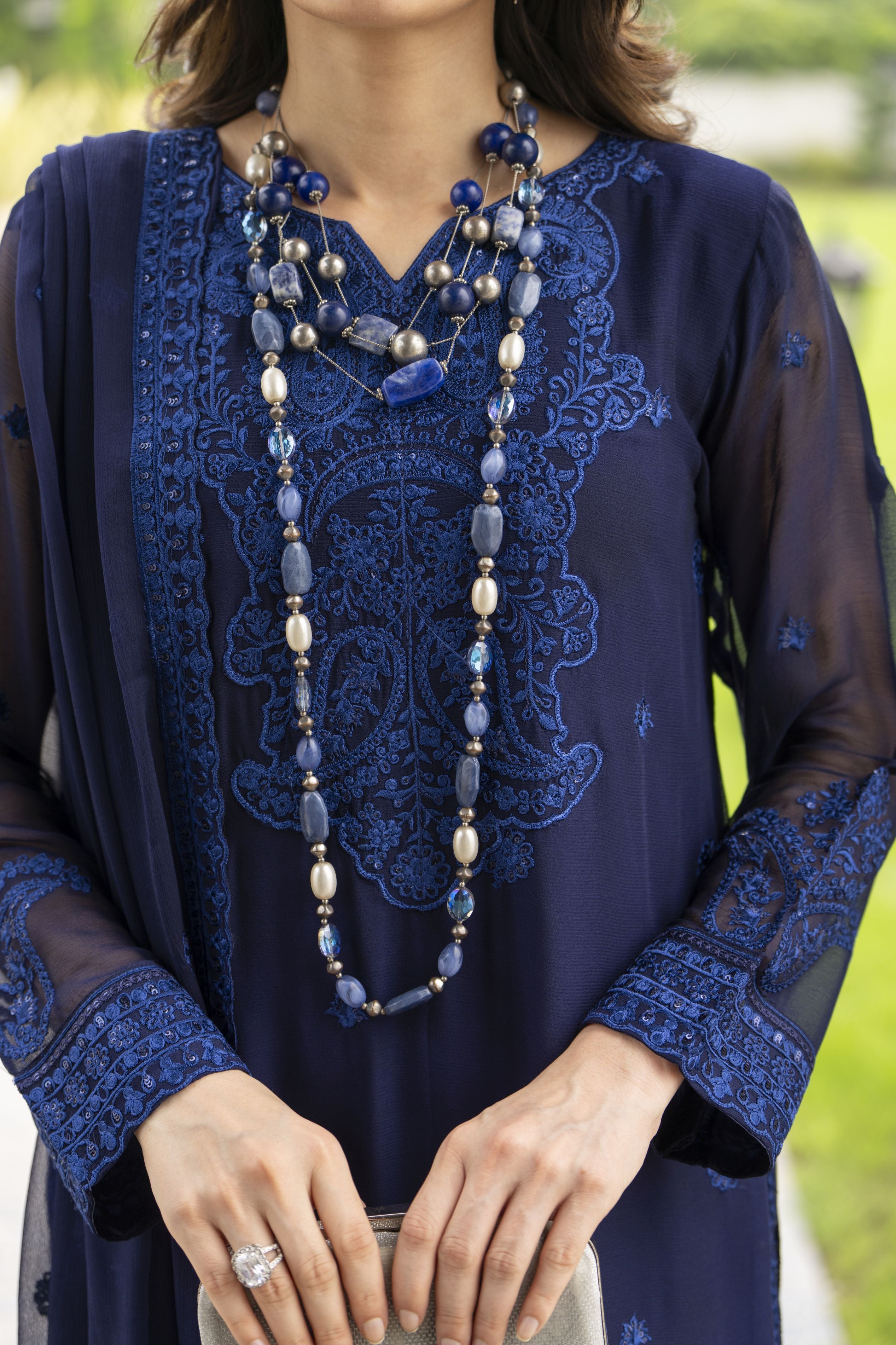 Whispers by Aleezay – Navy Blue Chiffon 3pc Ready to Wear Dress WBA8