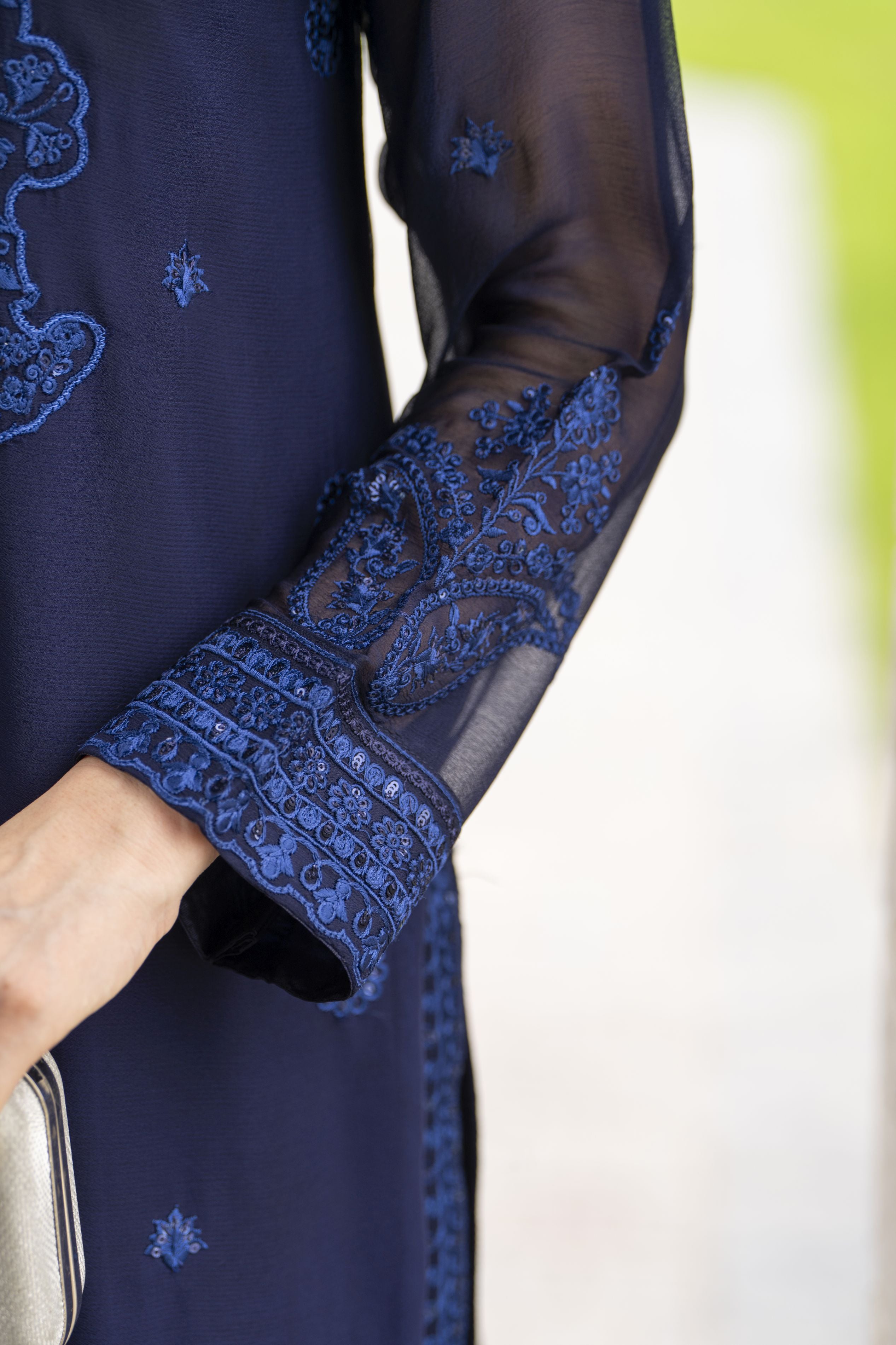 Whispers by Aleezay – Navy Blue Chiffon 3pc Ready to Wear Dress WBA8