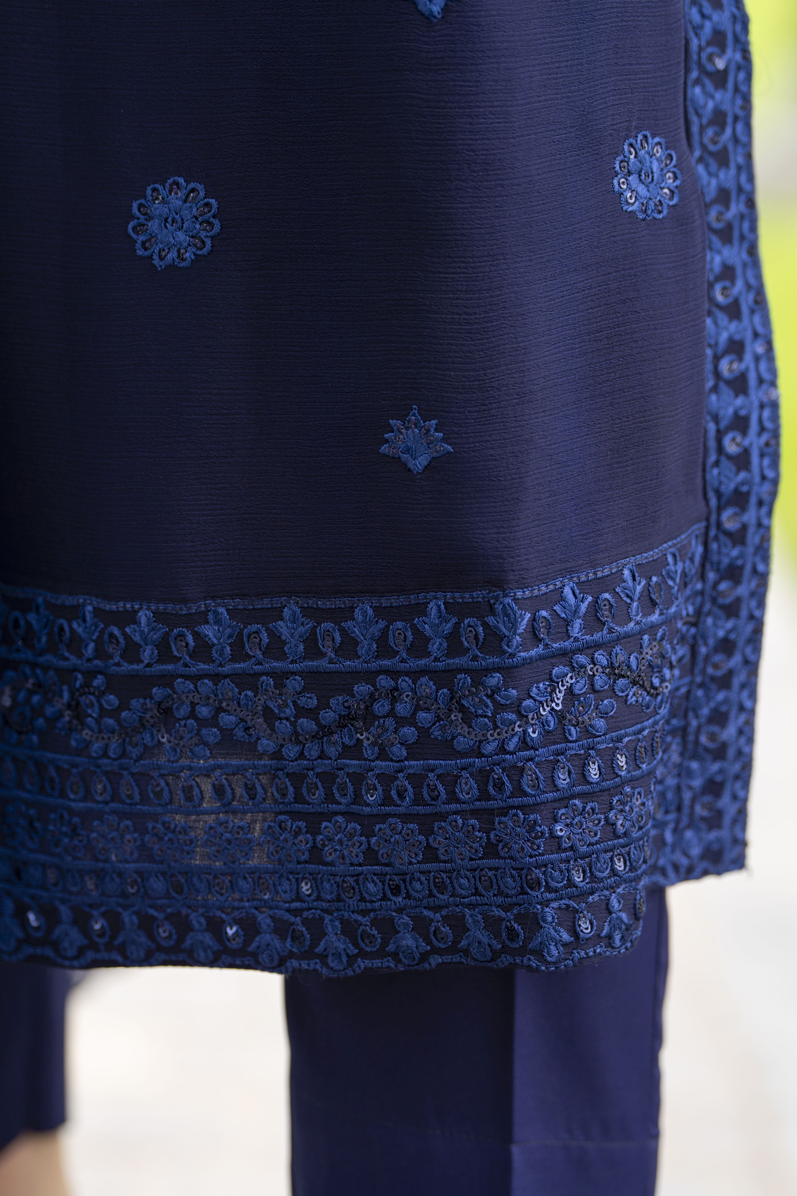 Whispers by Aleezay – Navy Blue Chiffon 3pc Ready to Wear Dress WBA8