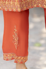 Rust Orange Embroidered 3pc Raw Silk Suit with Olive Dupatta – Roshni7 by Gul Warun