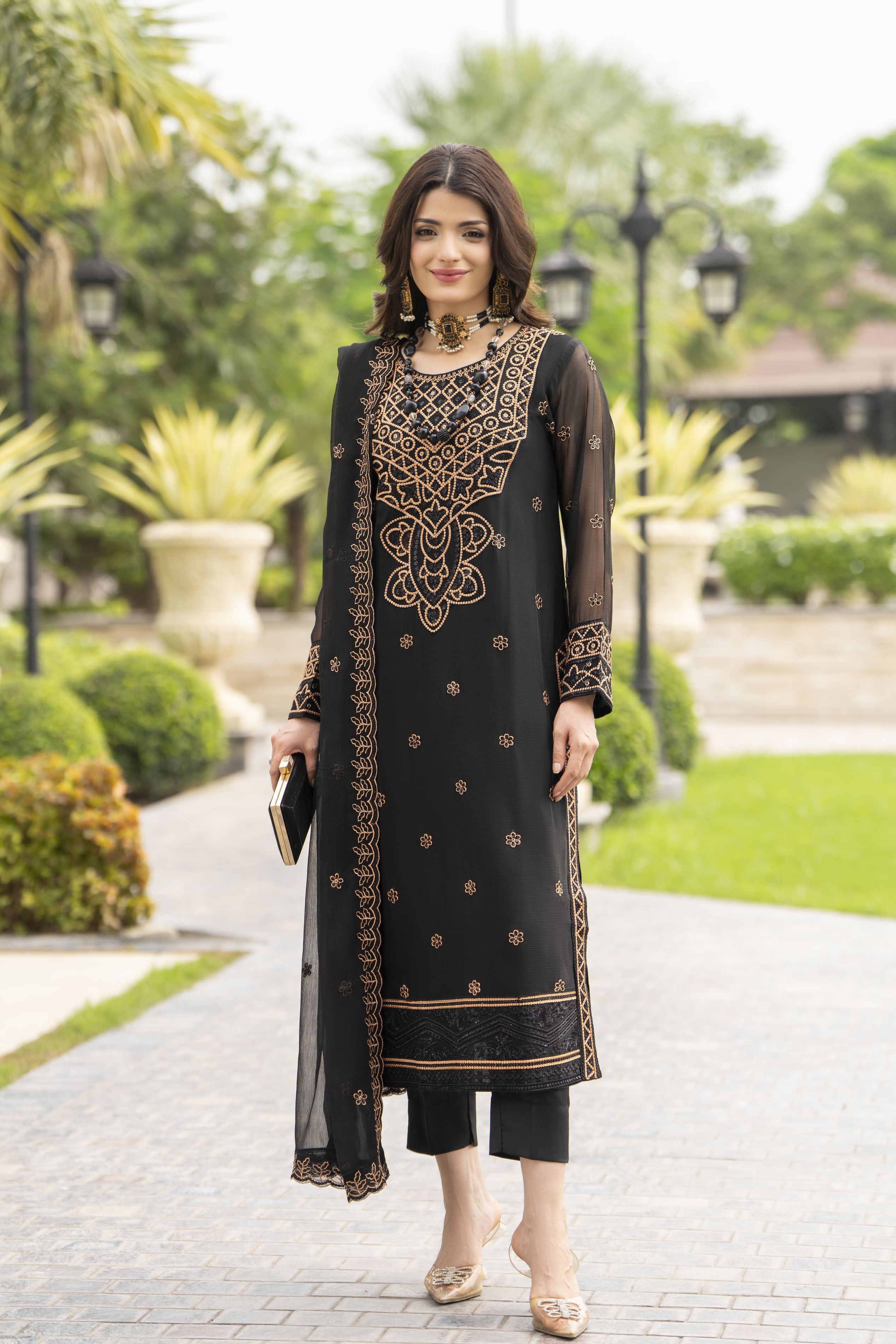 Whispers by Aleezay – Black Chiffon 3pc Ready to Wear Dress WBA1