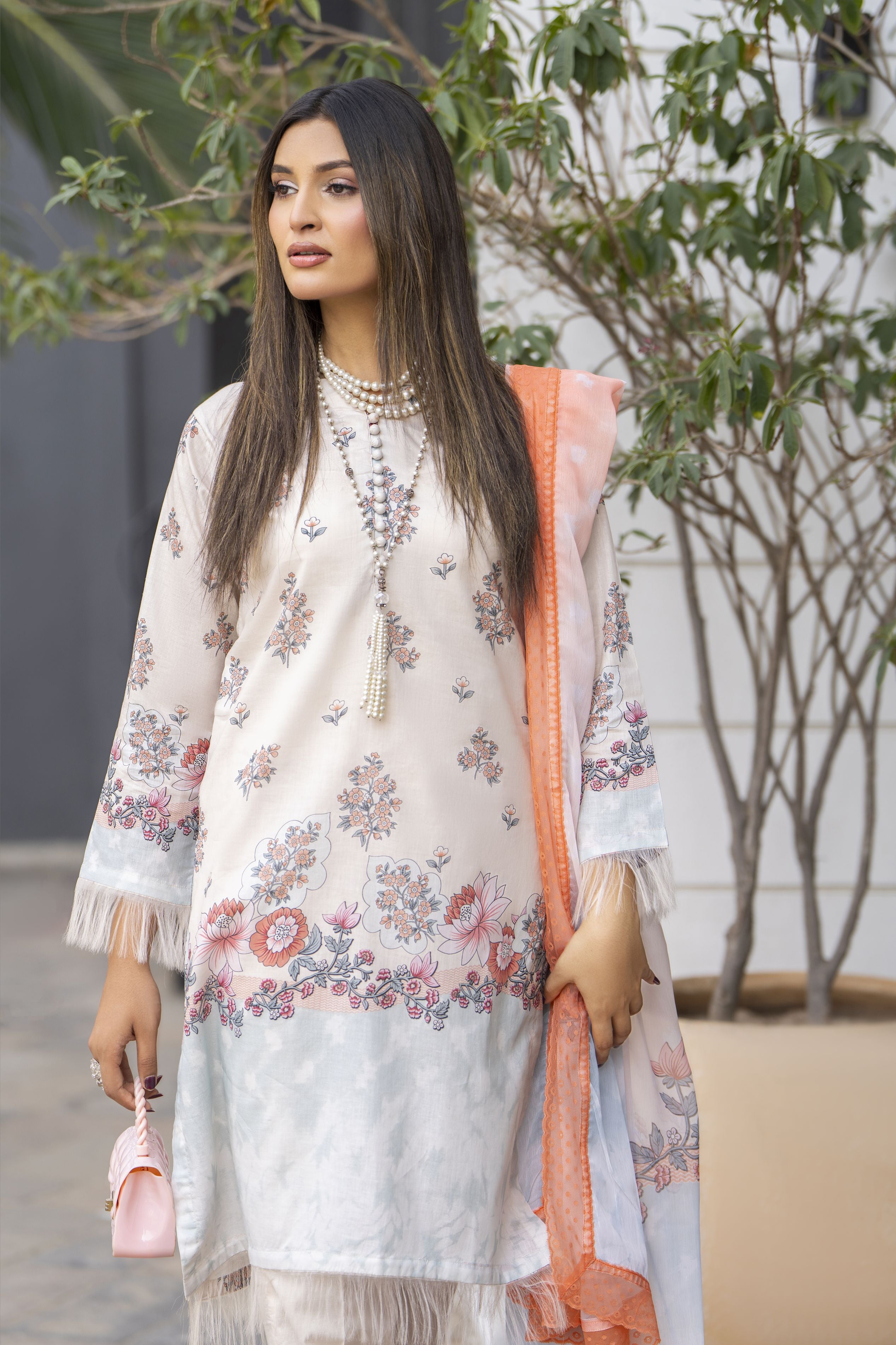 Peach & Cream 3pc Lawn Suit | Garmi Ka Jora by Dress Code GKJ3