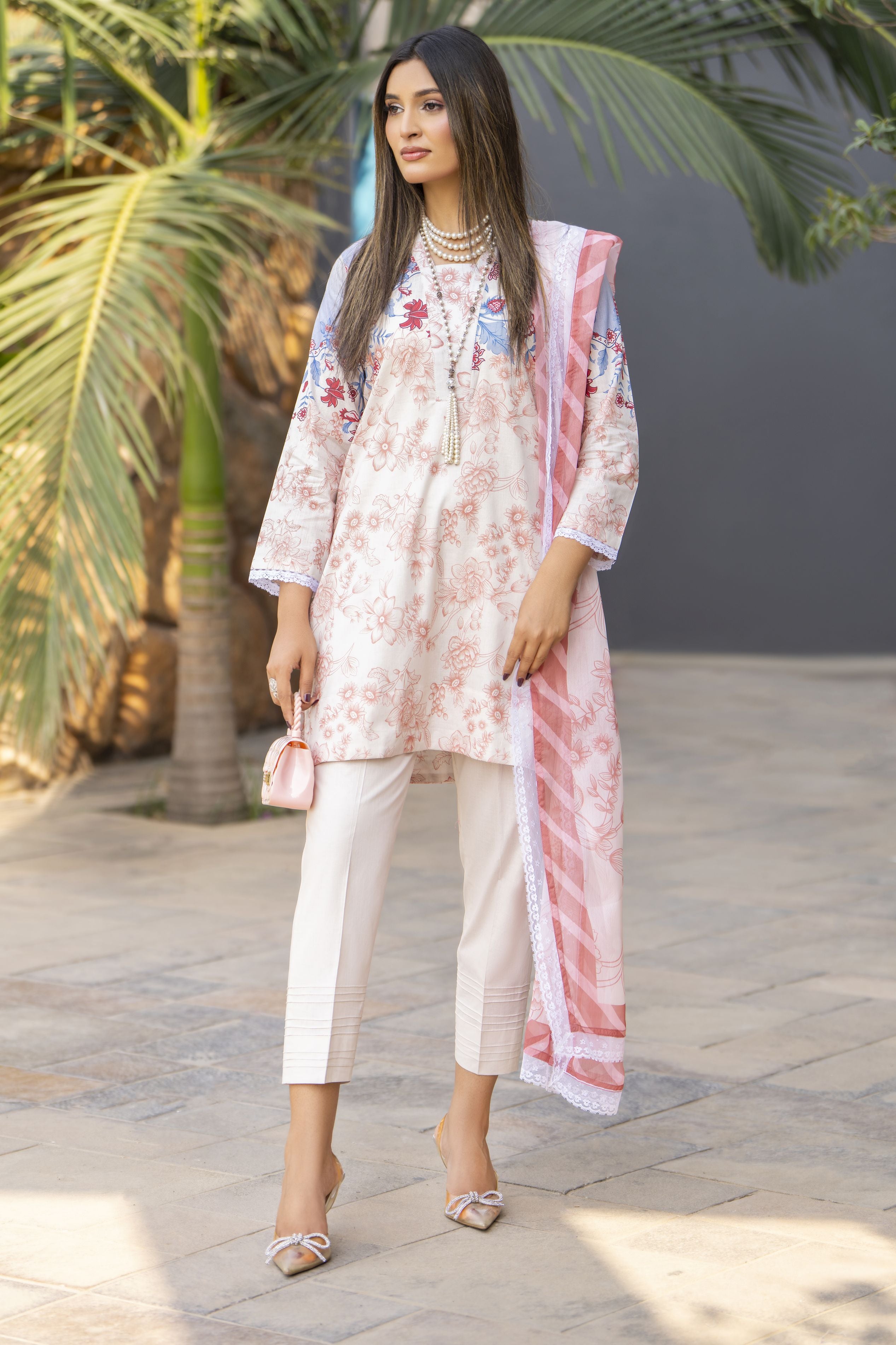3pc Printed Lawn Summer Outfit with Chiffon Dupatta by Dress Code GKJ1