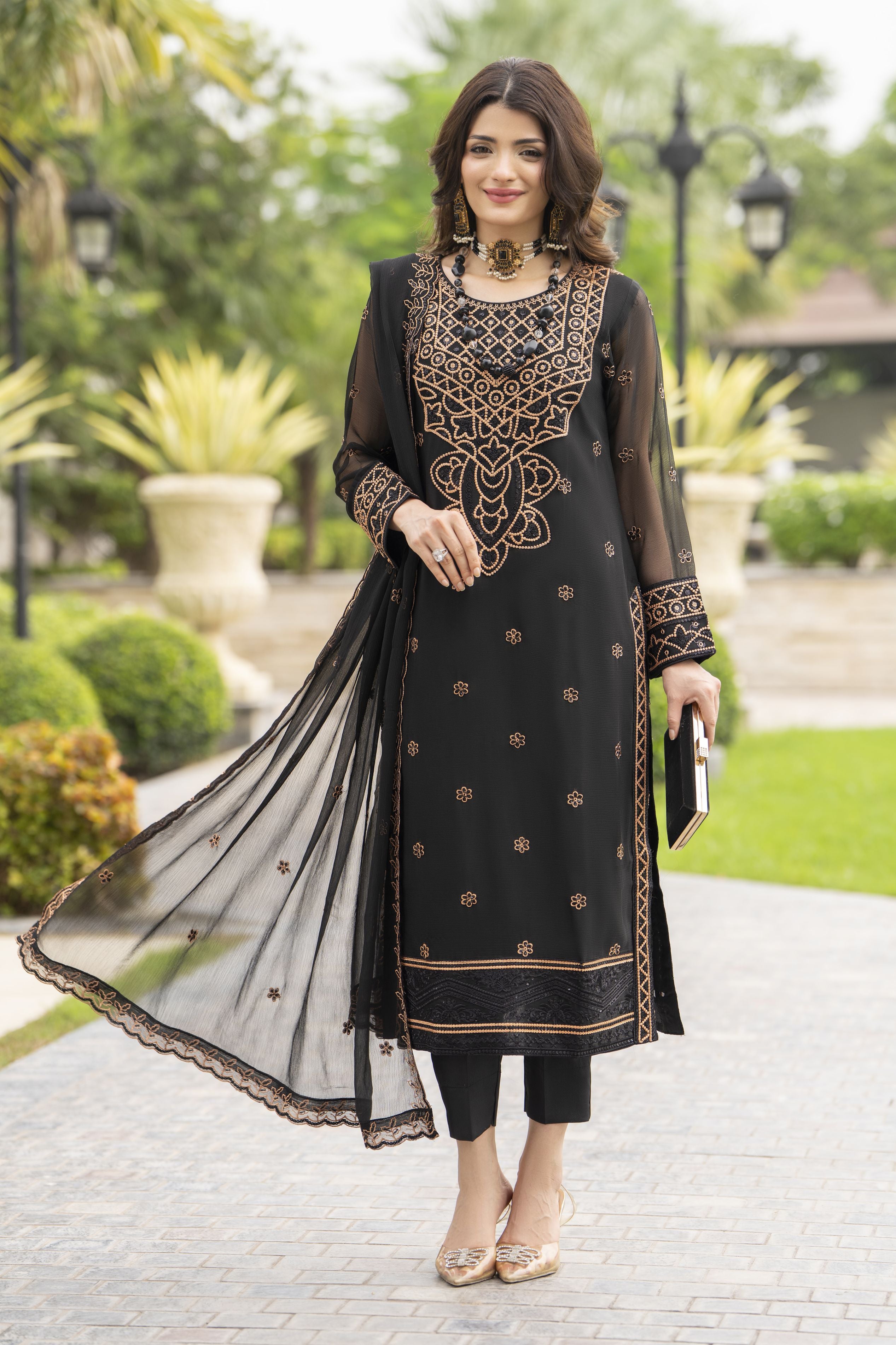 Whispers by Aleezay – Black Chiffon 3pc Ready to Wear Dress WBA1