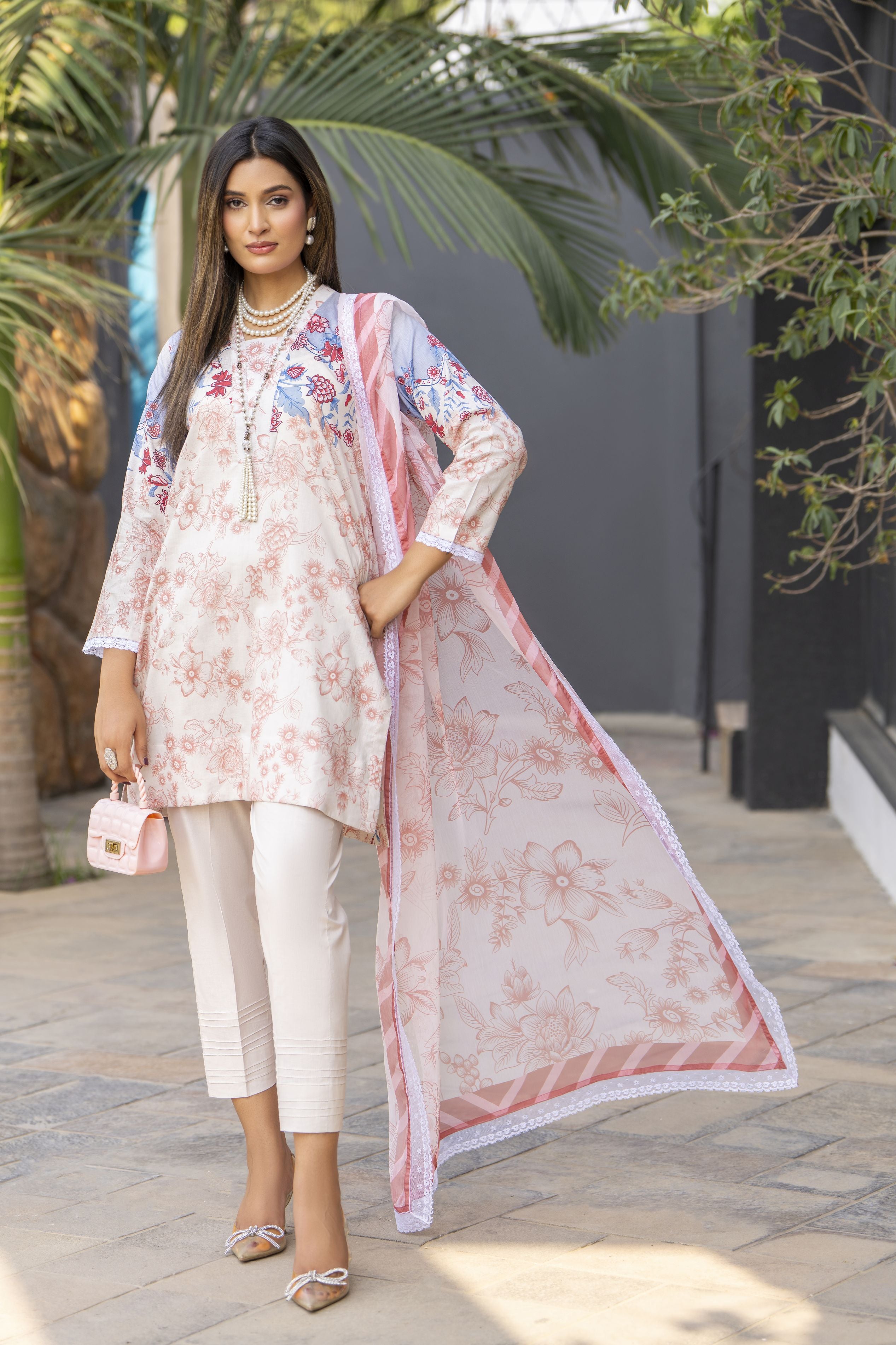 3pc Printed Lawn Summer Outfit with Chiffon Dupatta by Dress Code GKJ1
