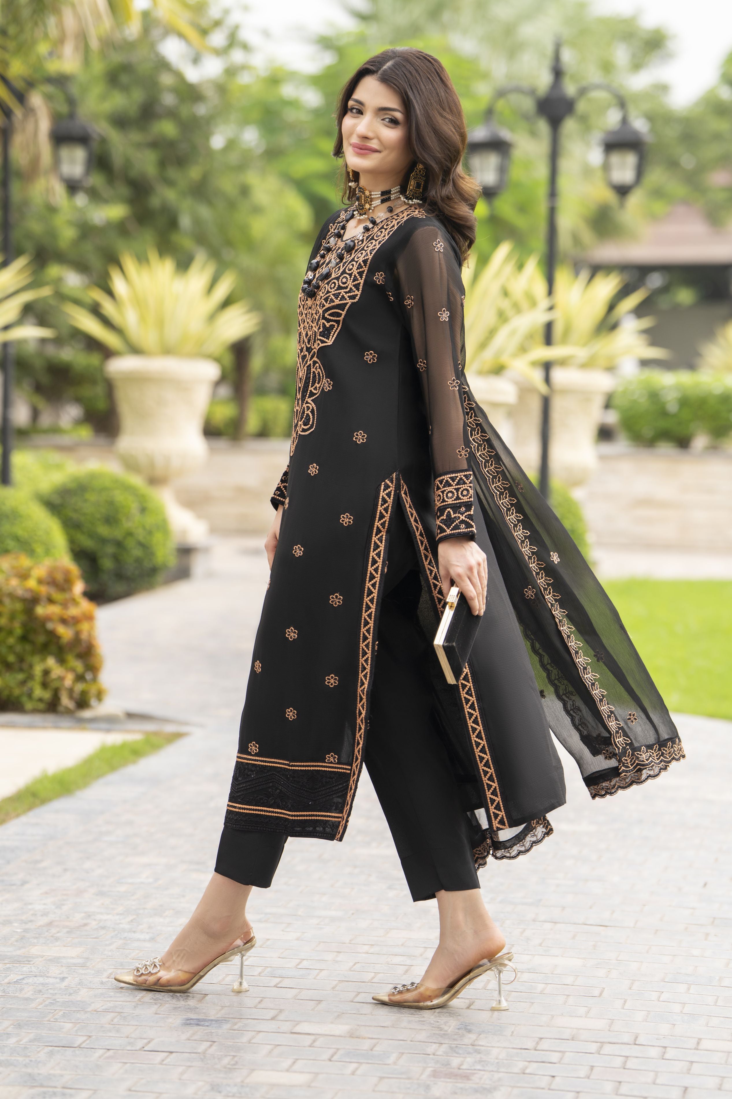 Whispers by Aleezay – Black Chiffon 3pc Ready to Wear Dress WBA1