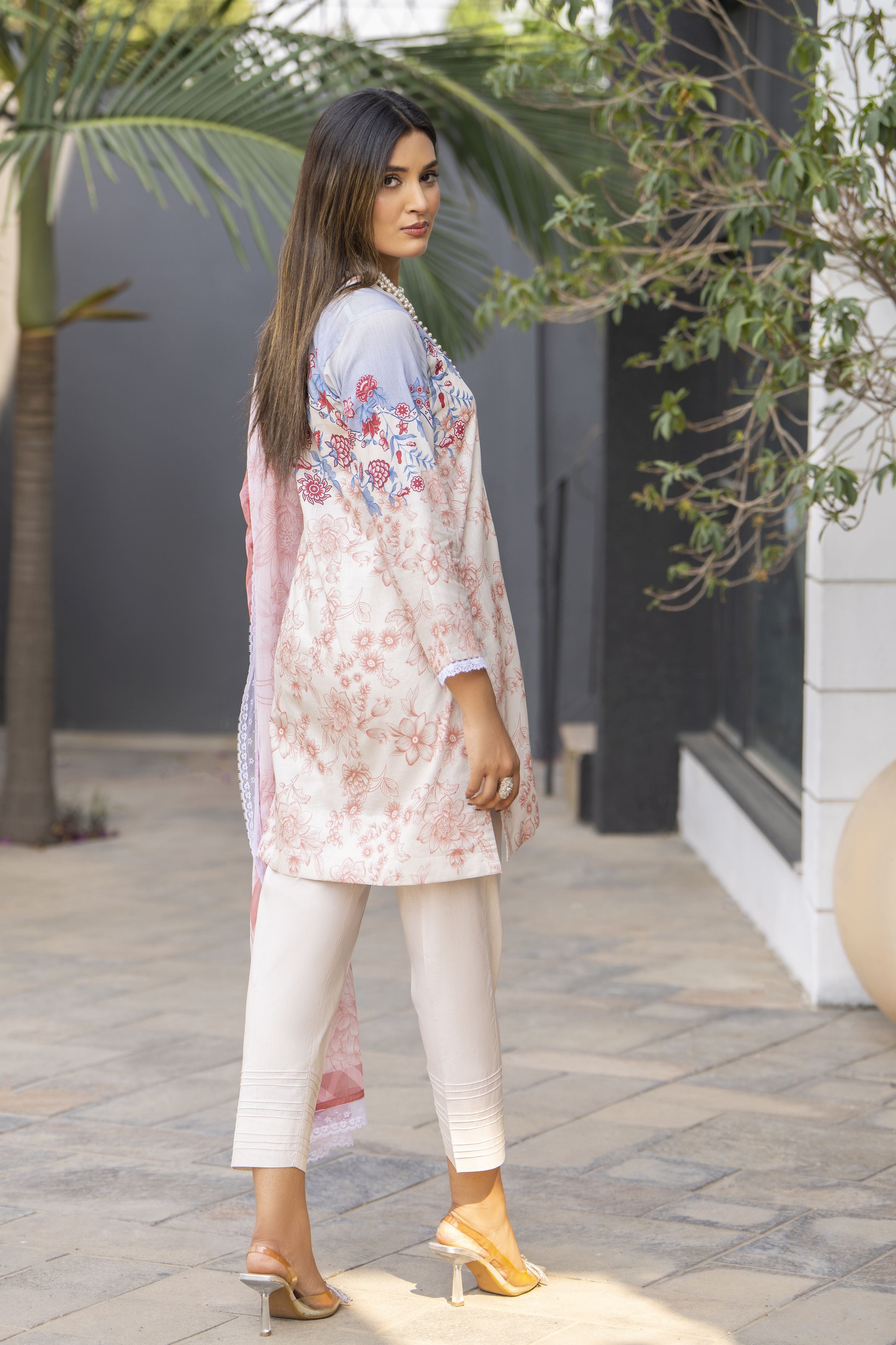 3pc Printed Lawn Summer Outfit with Chiffon Dupatta by Dress Code GKJ1