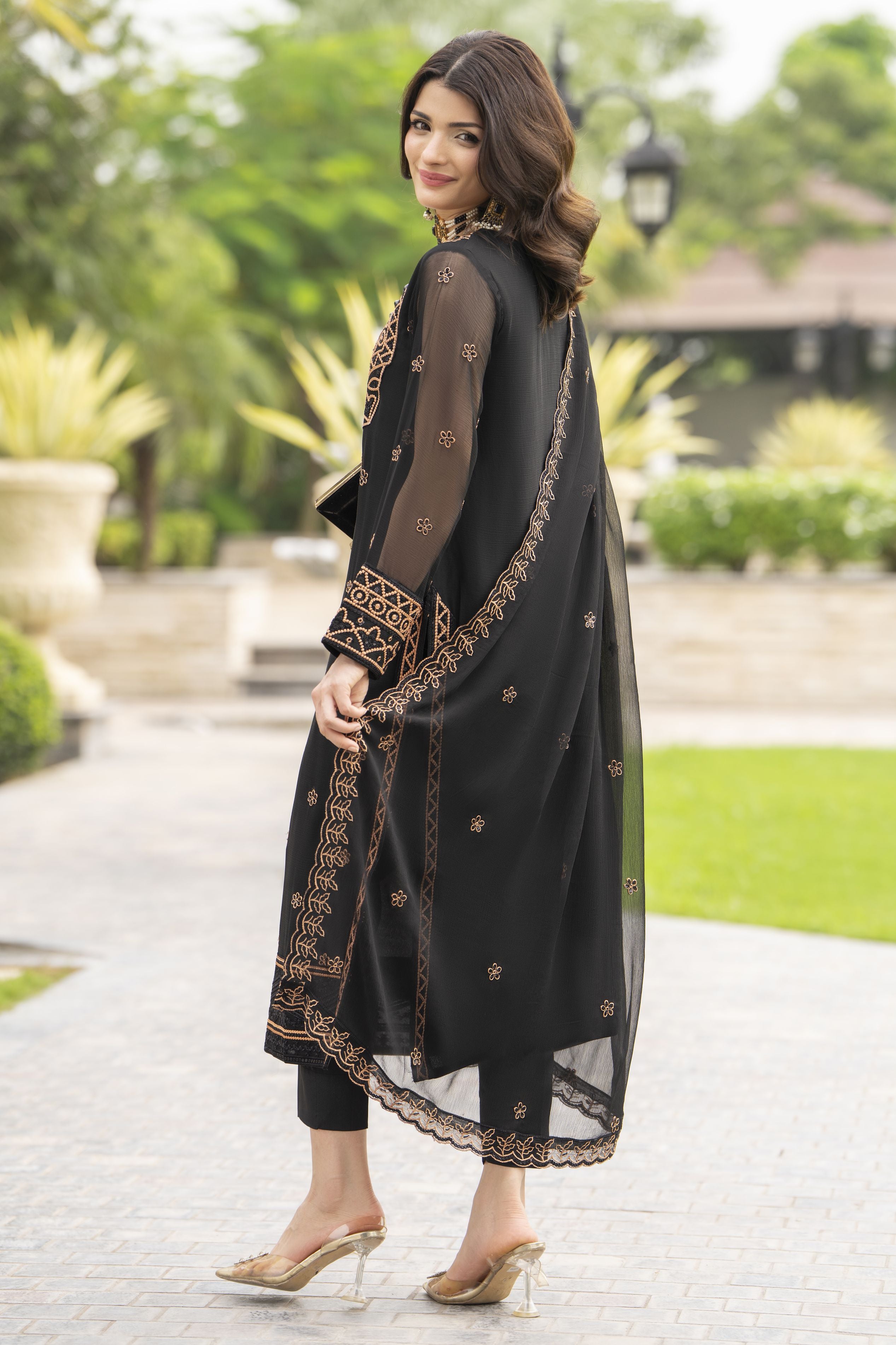 Whispers by Aleezay – Black Chiffon 3pc Ready to Wear Dress WBA1