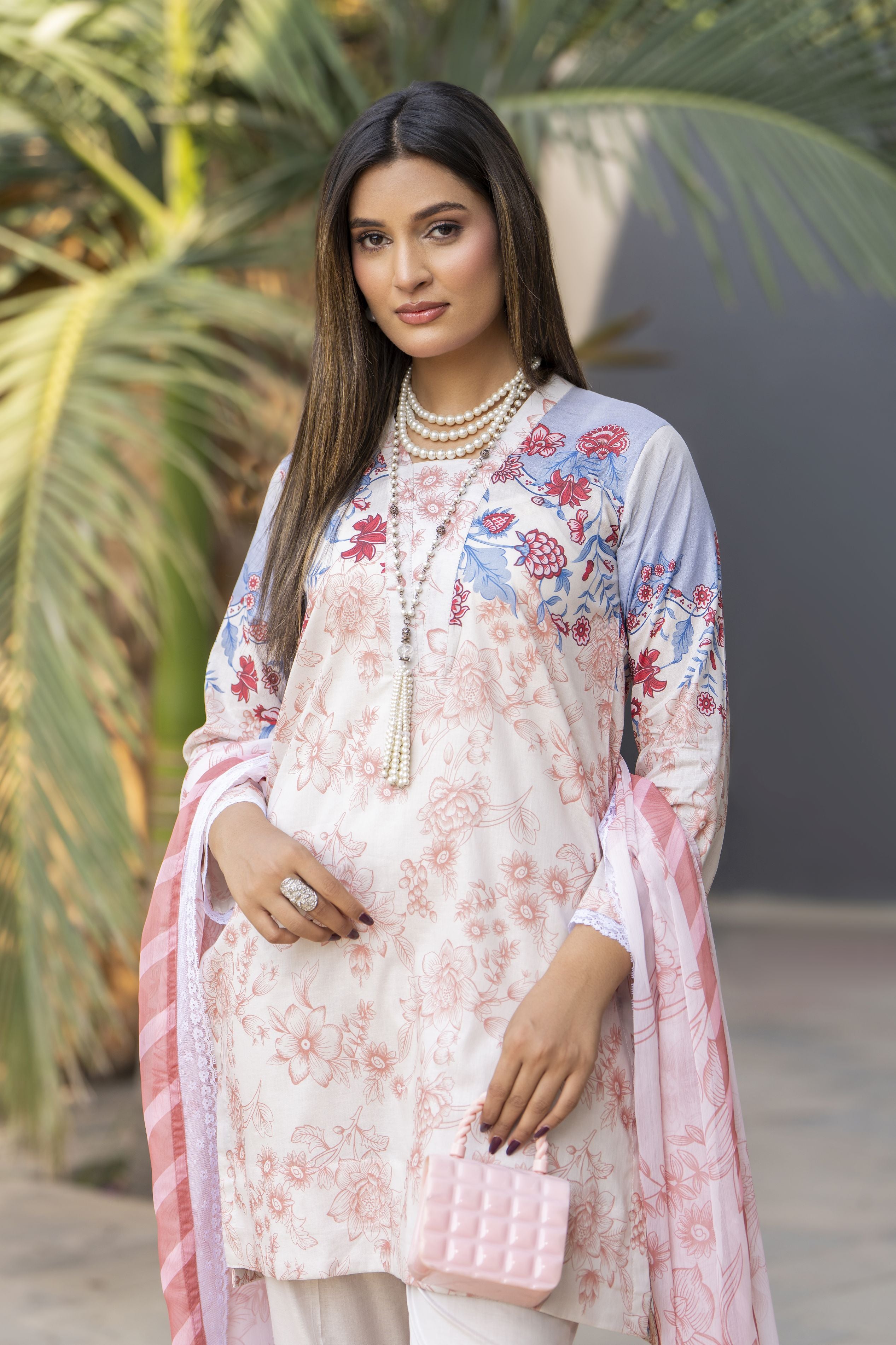 3pc Printed Lawn Summer Outfit with Chiffon Dupatta by Dress Code GKJ1