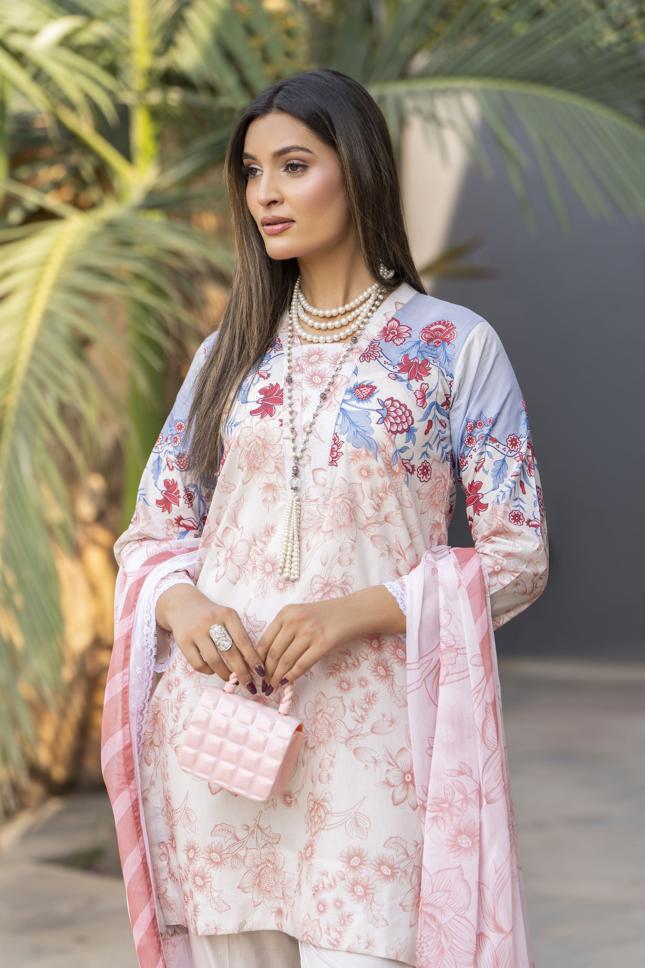 3pc Printed Lawn Summer Outfit with Chiffon Dupatta by Dress Code GKJ1
