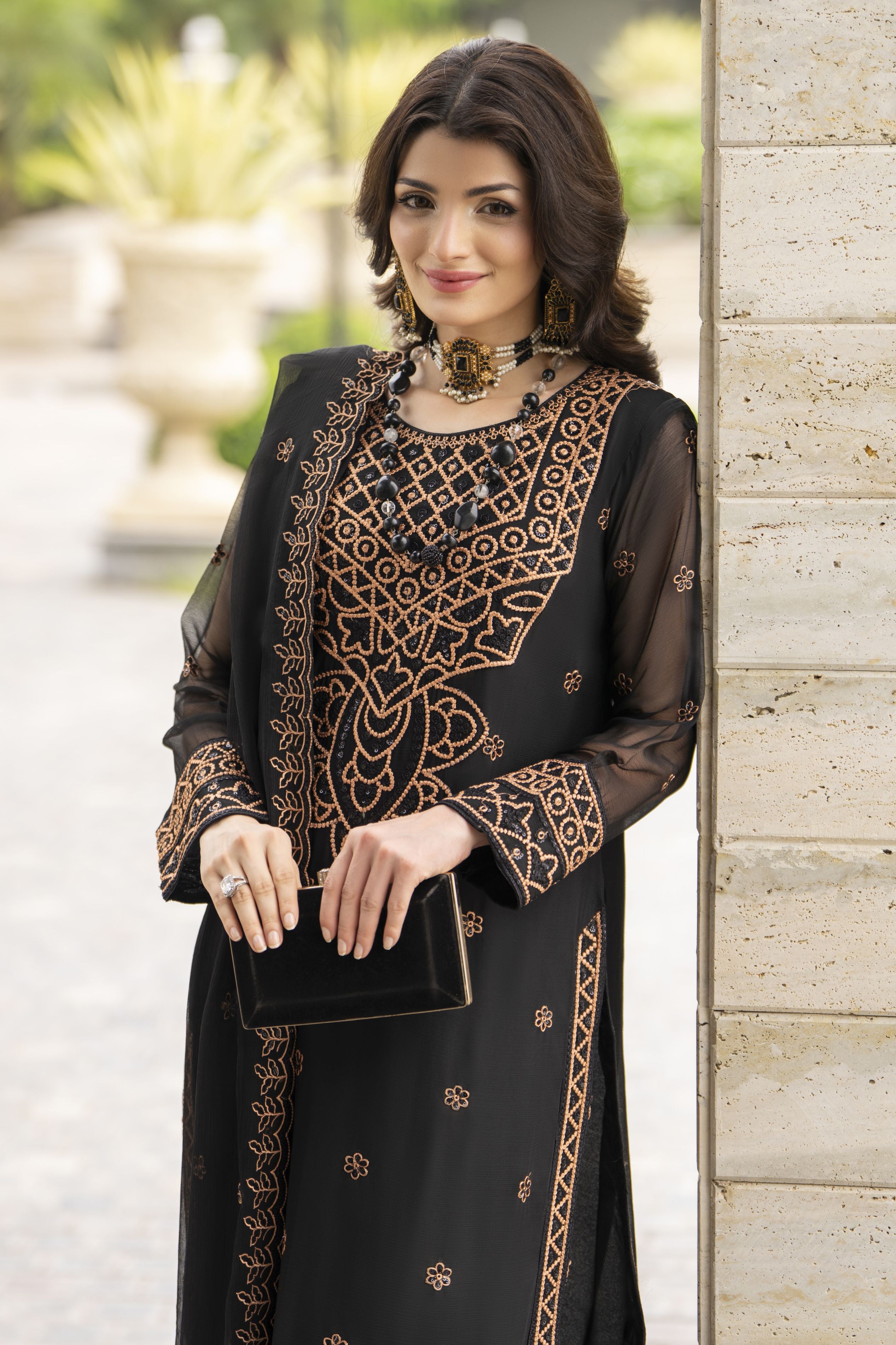 Whispers by Aleezay – Black Chiffon 3pc Ready to Wear Dress WBA1