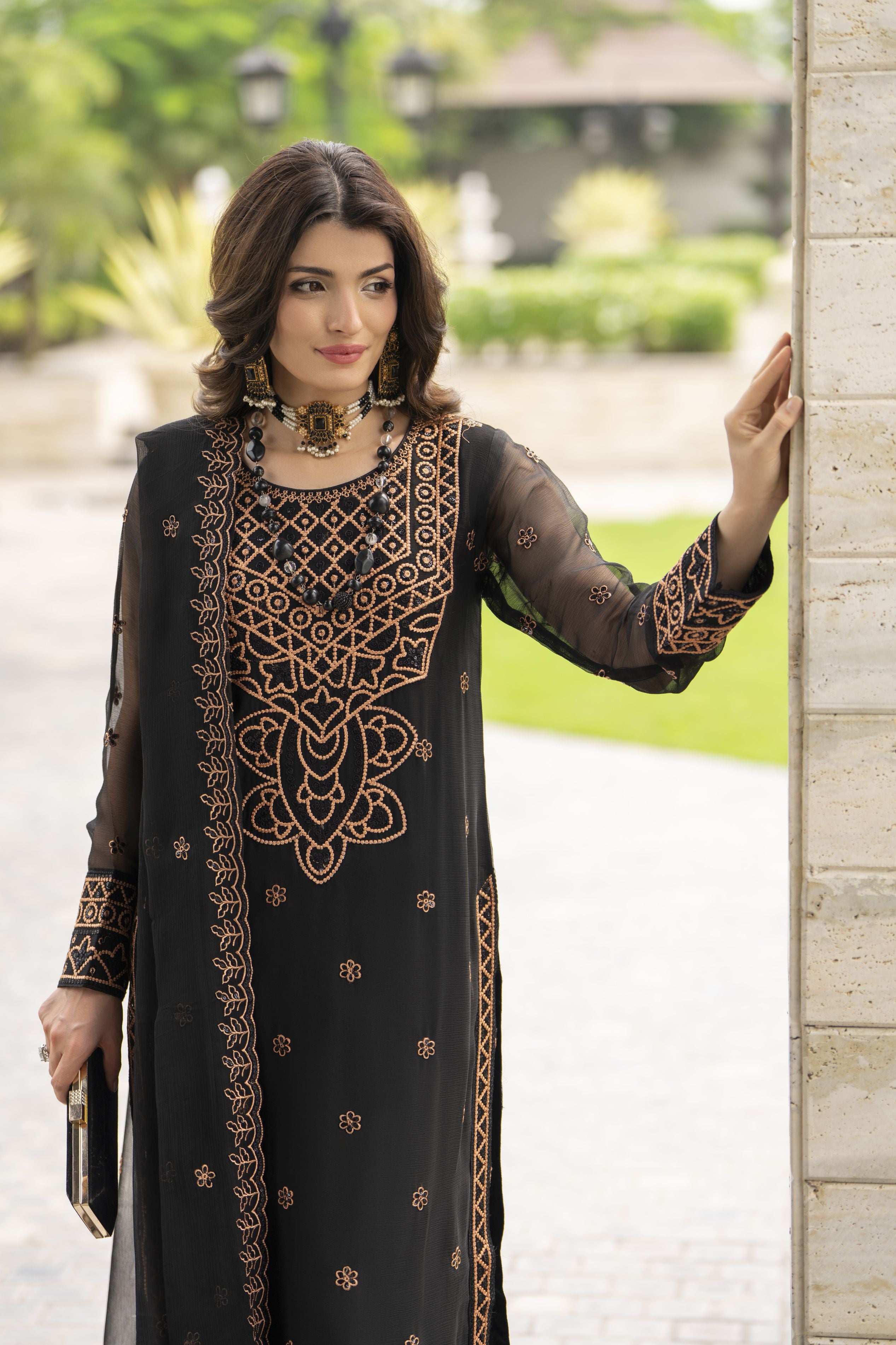 Whispers by Aleezay – Black Chiffon 3pc Ready to Wear Dress WBA1