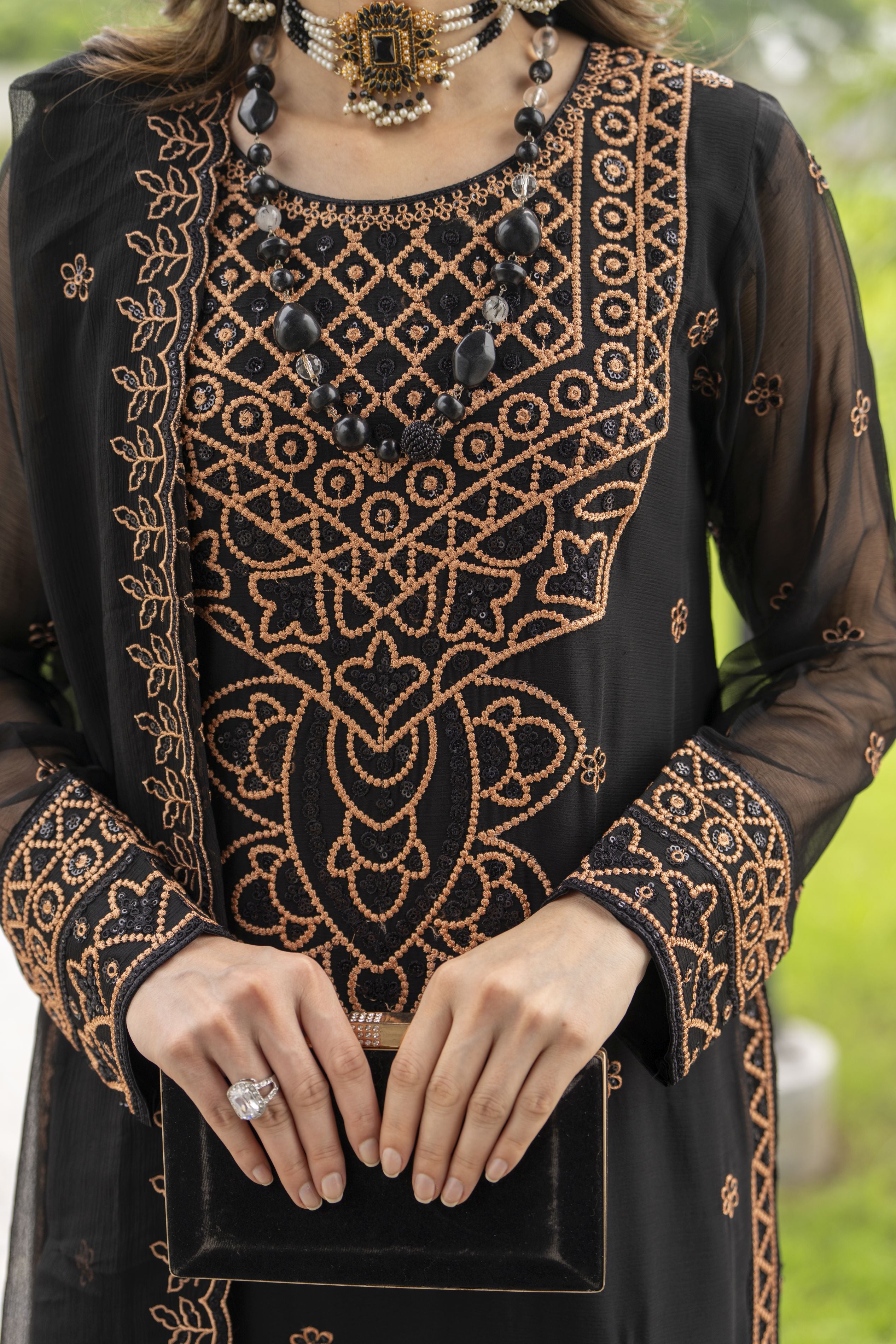 Whispers by Aleezay – Black Chiffon 3pc Ready to Wear Dress WBA1