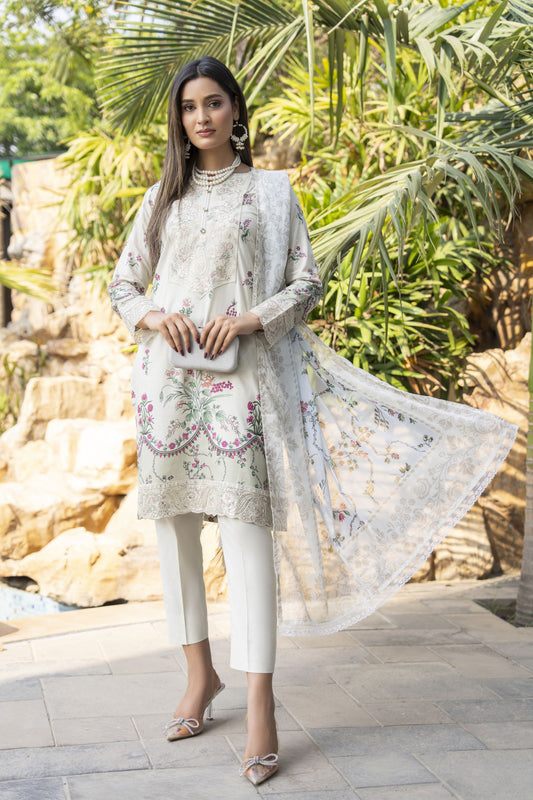 Ivory 3pc Embroidered Lawn Suit | Garmi Ka Jora by Dress Code – GKJ5