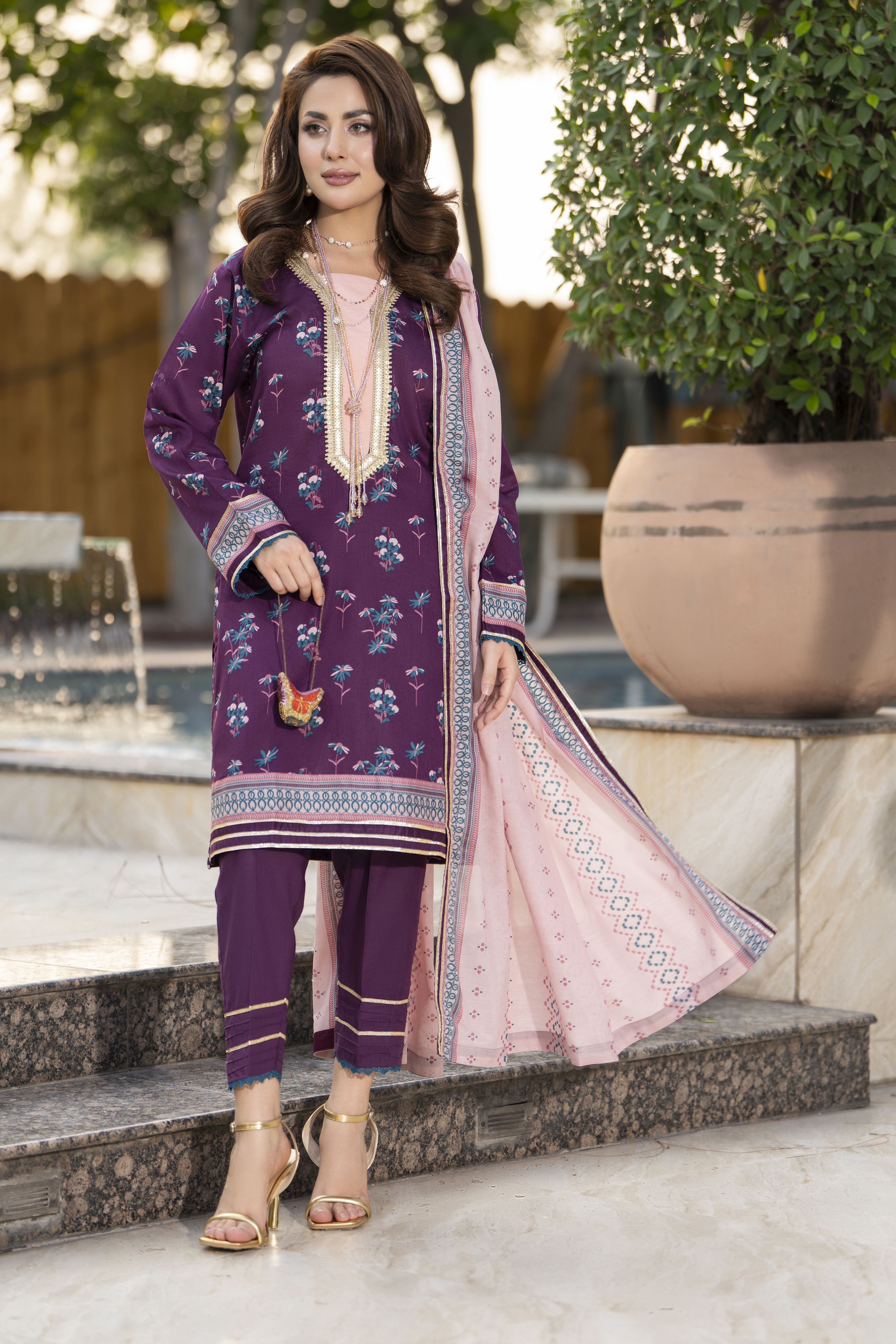 Zaina Bliss 3pc Printed Lawn Suit With Gota Work Dupatta Bliss3