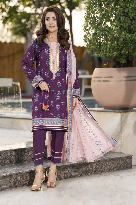Zaina Bliss 3pc Printed Lawn Suit With Gota Work Dupatta Bliss3