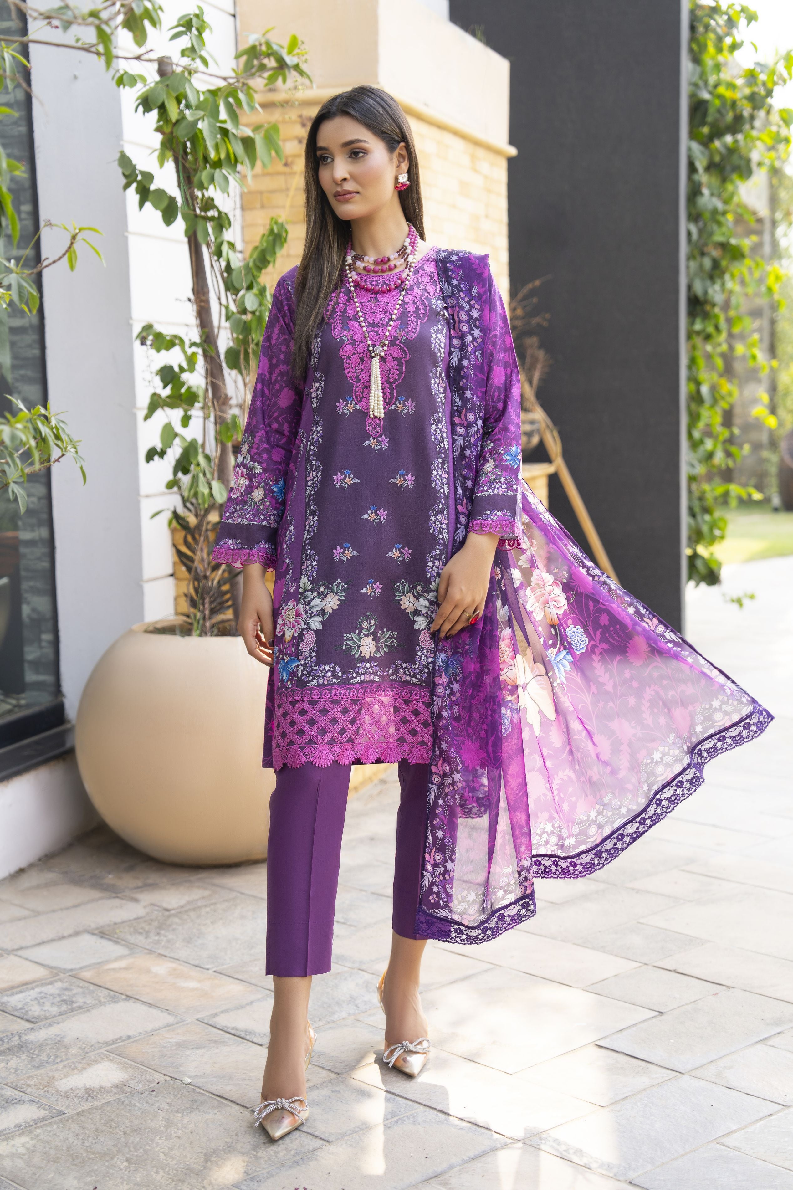 Purple 3pc Embroidered Lawn Suit | Garmi Ka Jora by Dress Code GKJ6