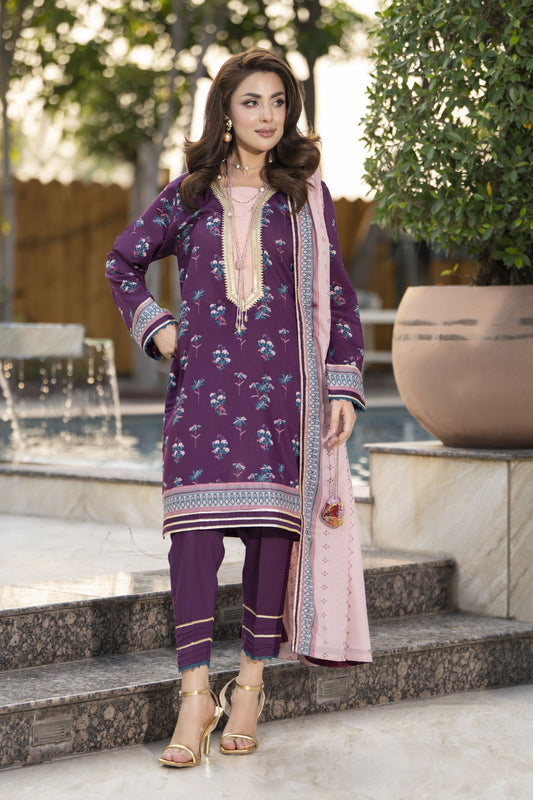 Zaina Bliss 3pc Printed Lawn Suit With Gota Work Dupatta Bliss3
