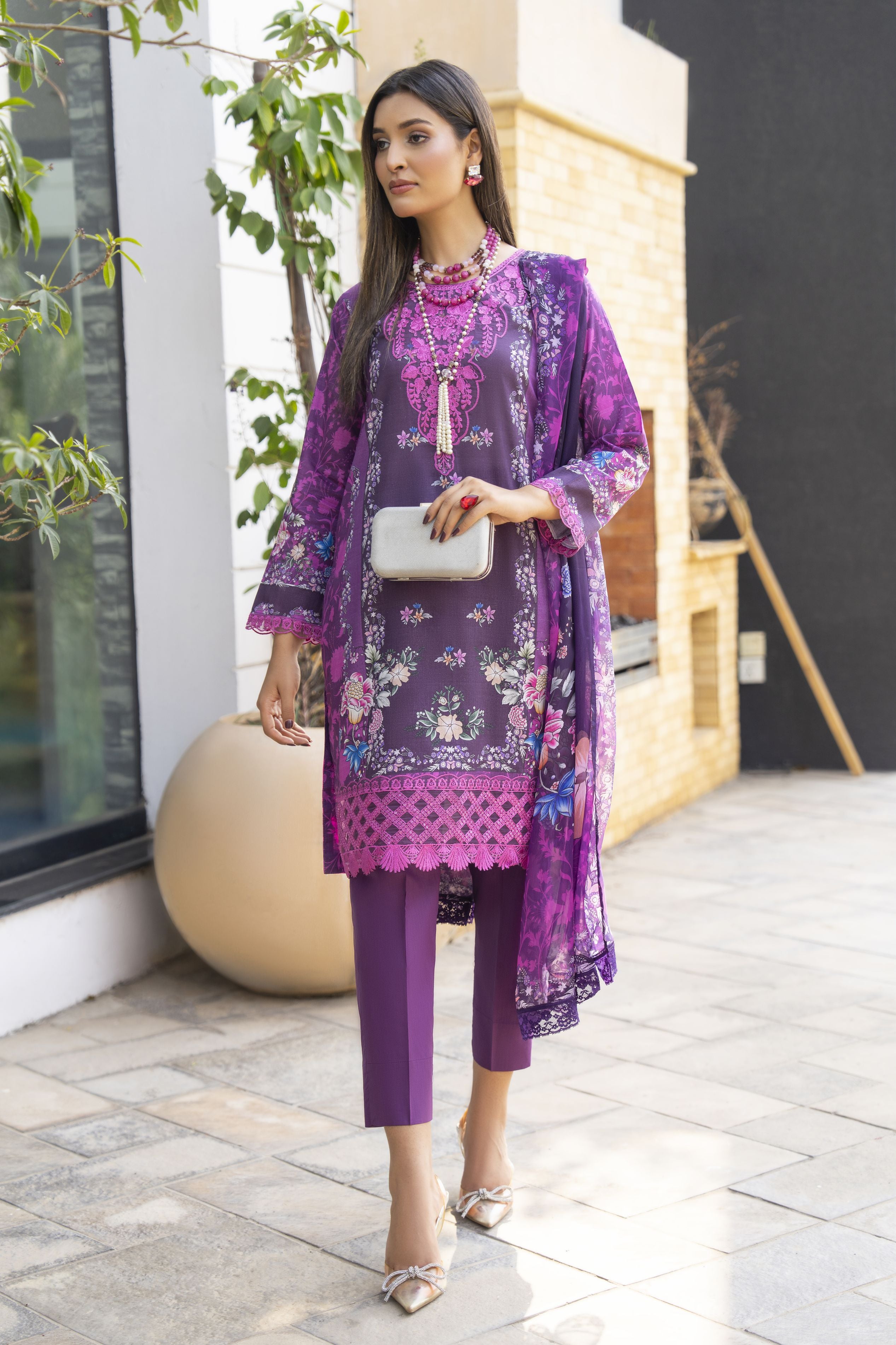 Purple 3pc Embroidered Lawn Suit | Garmi Ka Jora by Dress Code GKJ6