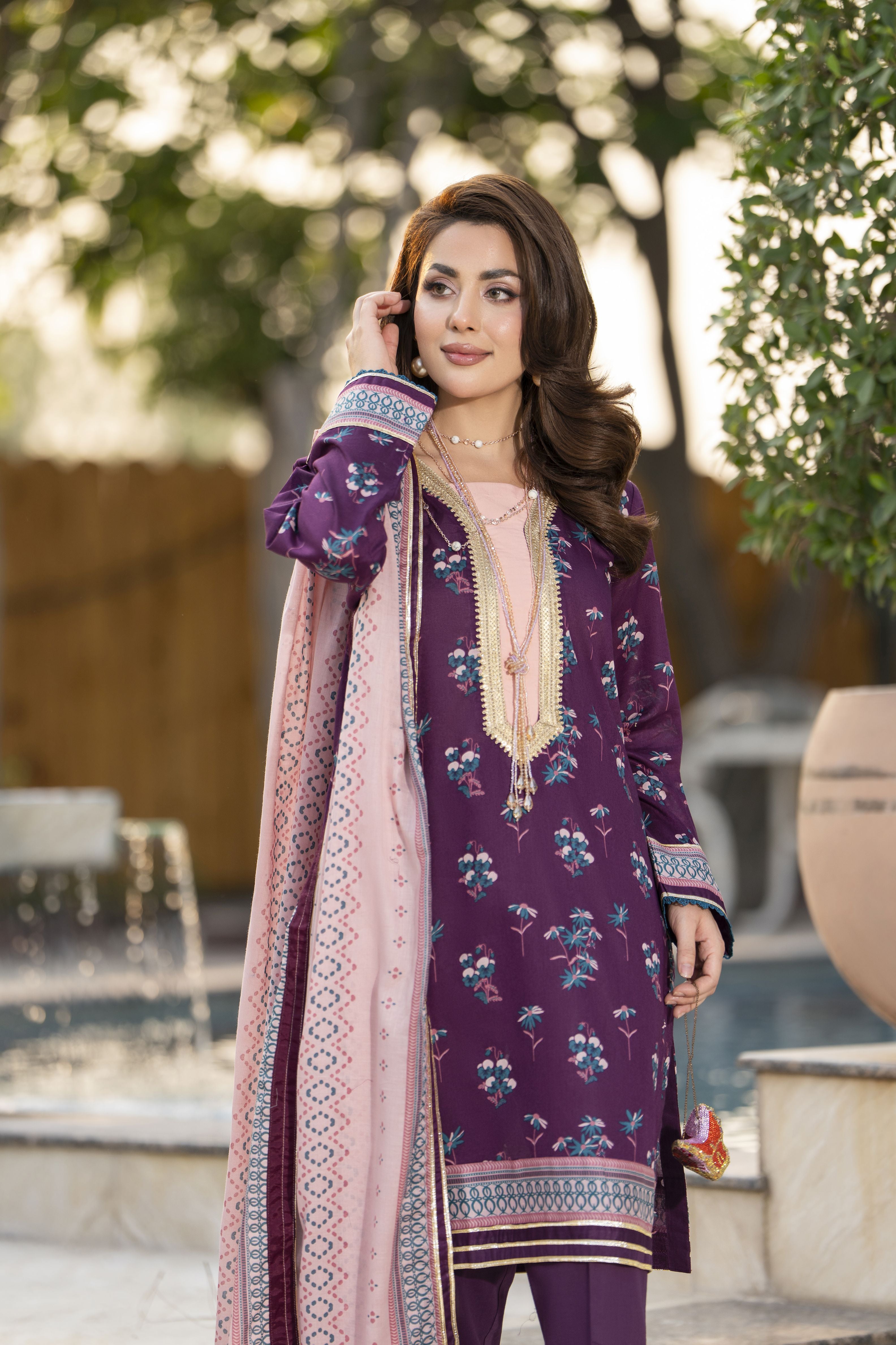 Zaina Bliss 3pc Printed Lawn Suit With Gota Work Dupatta Bliss3