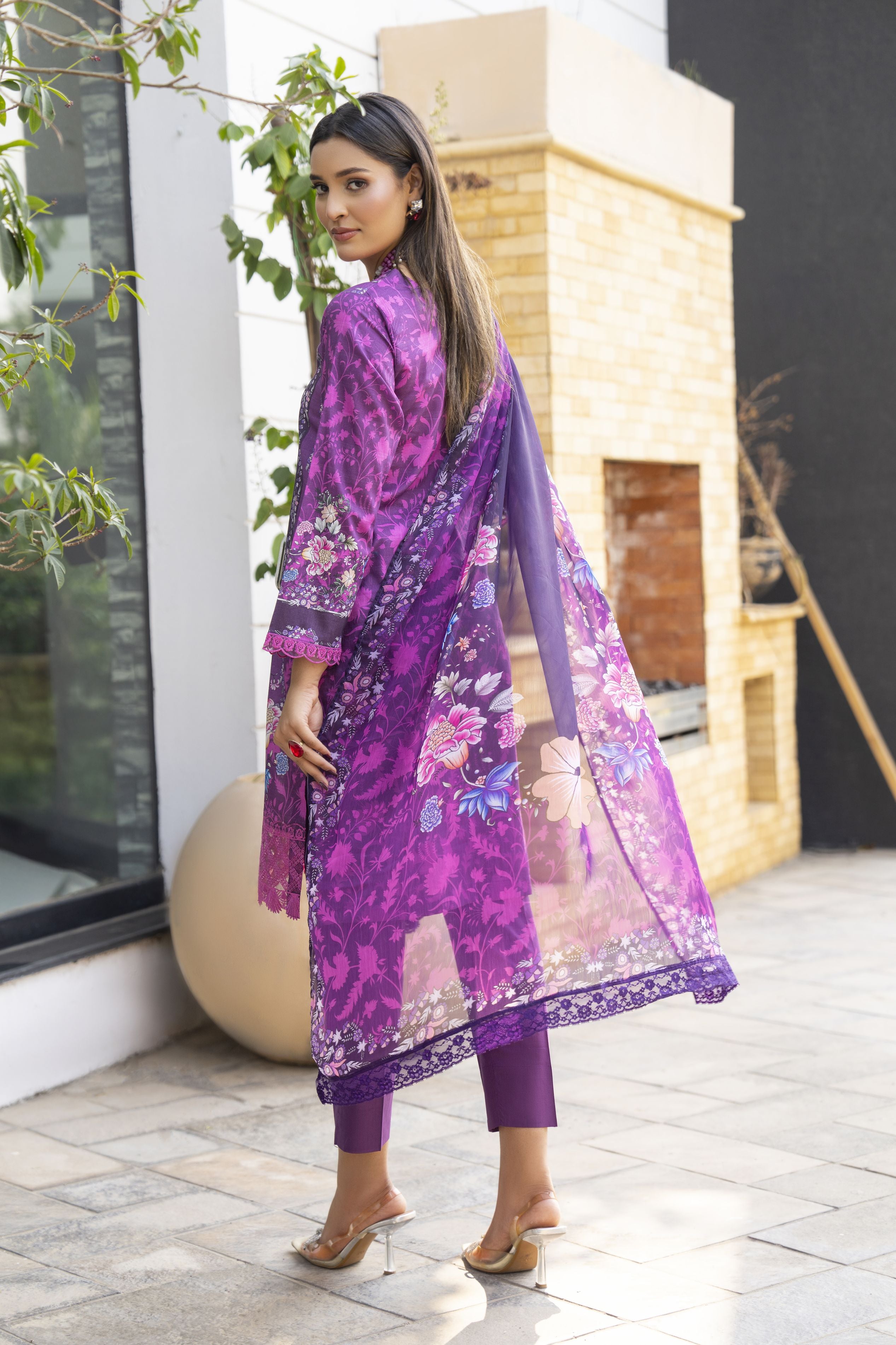 Purple 3pc Embroidered Lawn Suit | Garmi Ka Jora by Dress Code GKJ6