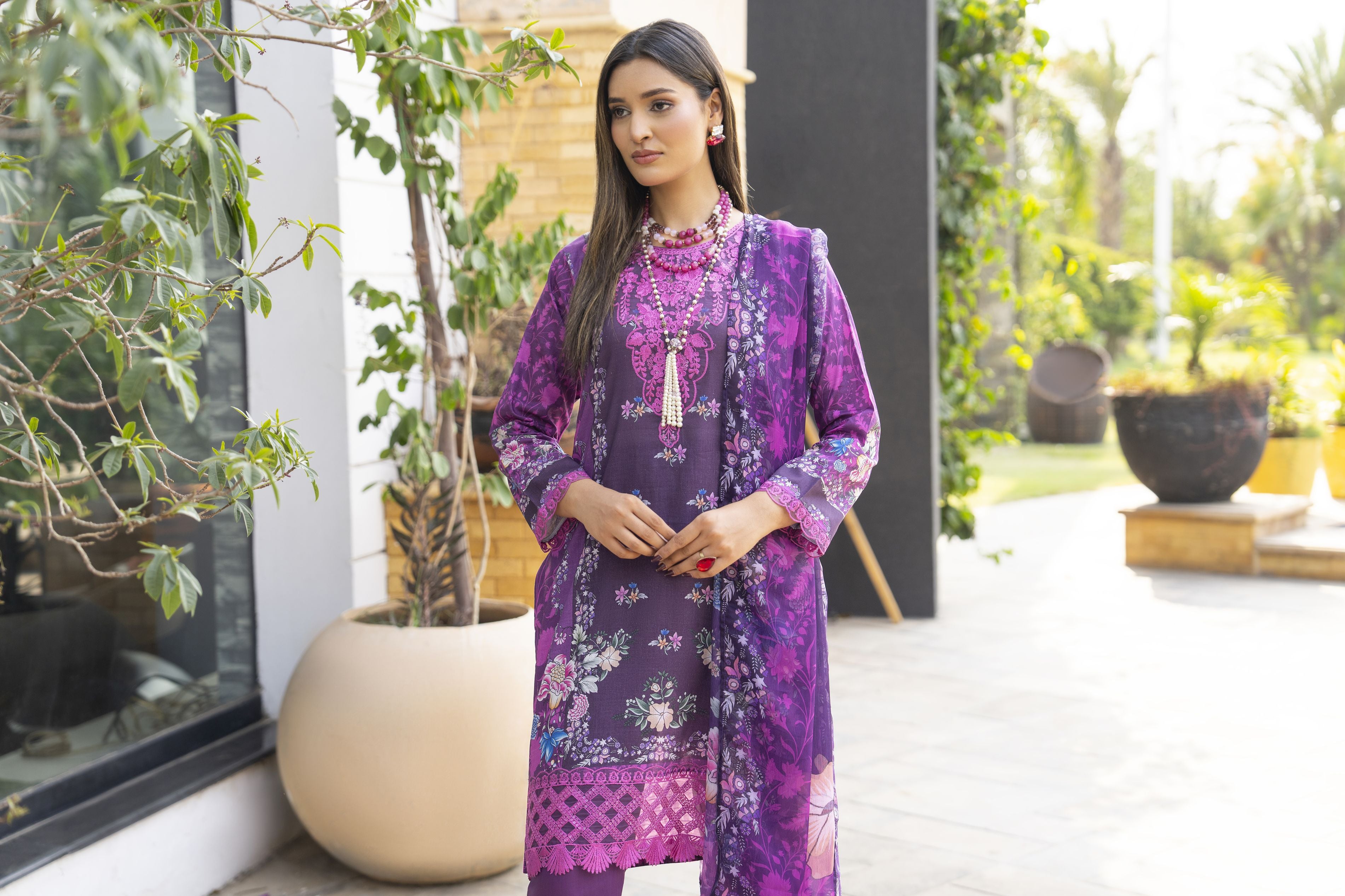 Purple 3pc Embroidered Lawn Suit | Garmi Ka Jora by Dress Code GKJ6