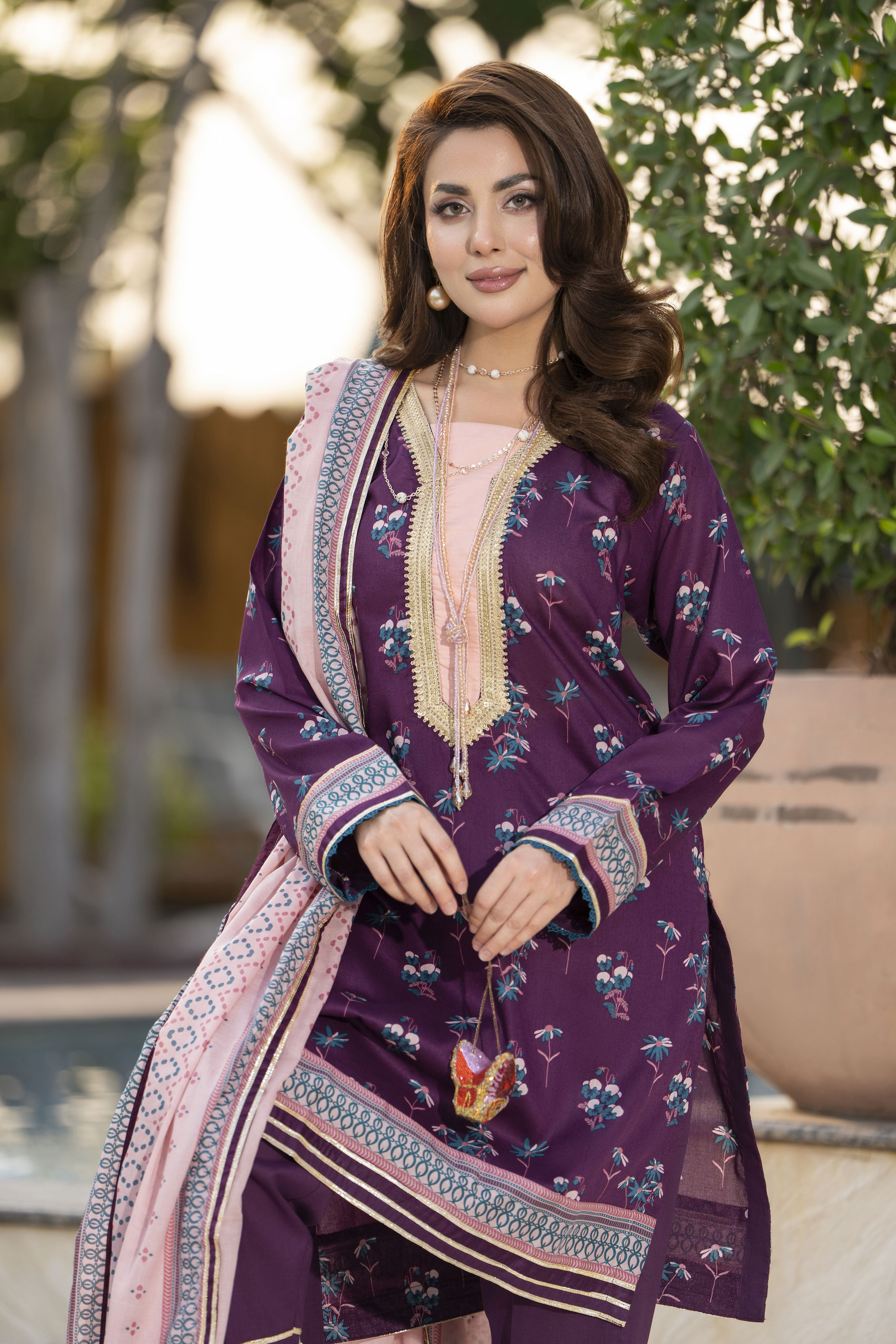 Zaina Bliss 3pc Printed Lawn Suit With Gota Work Dupatta Bliss3