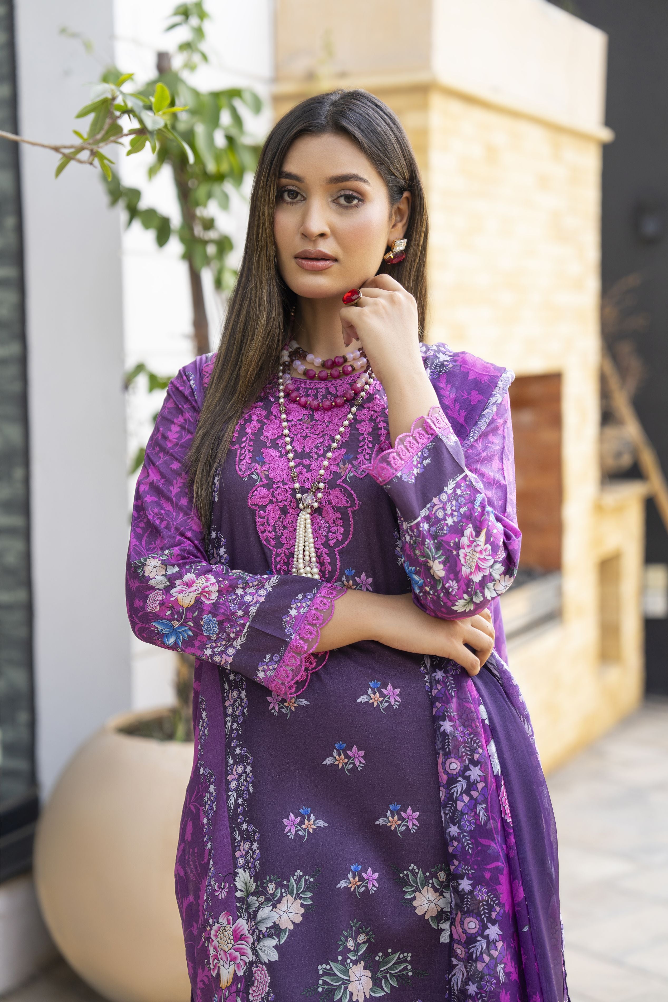 Purple 3pc Embroidered Lawn Suit | Garmi Ka Jora by Dress Code GKJ6