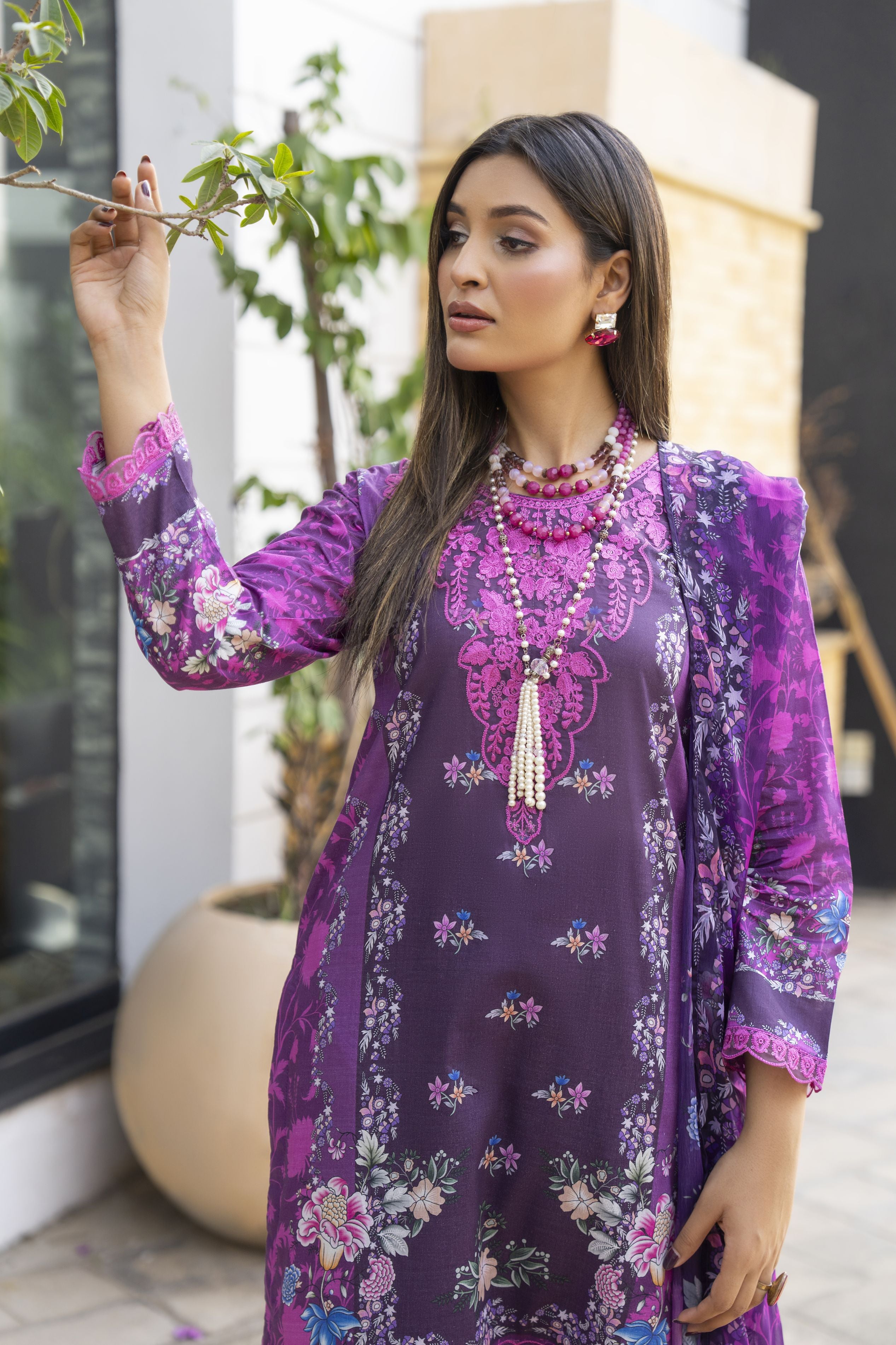 Purple 3pc Embroidered Lawn Suit | Garmi Ka Jora by Dress Code GKJ6