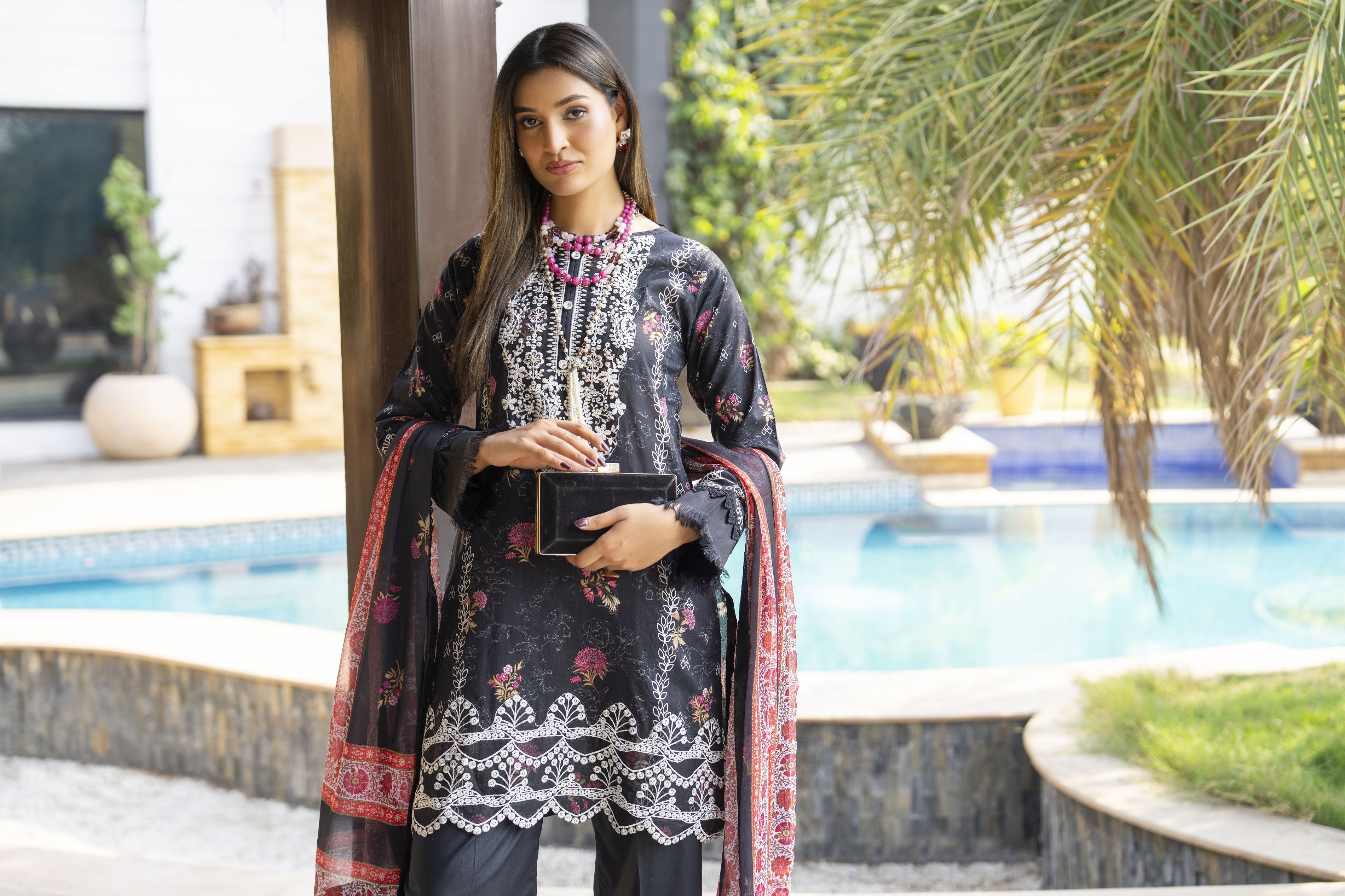 Black 3pc Embroidered Lawn Suit | Garmi Ka Jora by Dress Code GKJ7