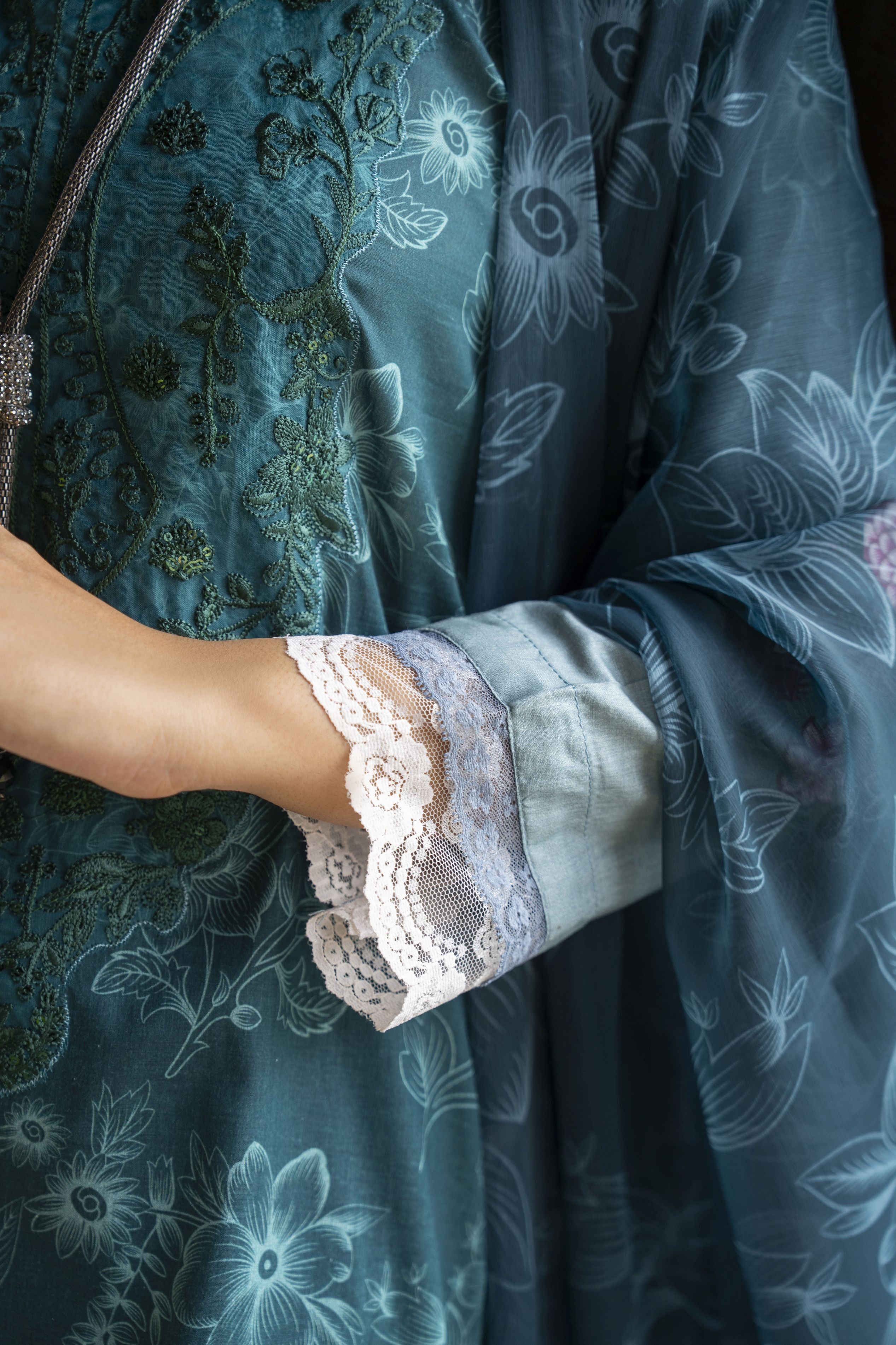 Teal 3pc Lawn Suit with Embroidered Neckline | Garmi Ka Jora by Dress Code GKJ2