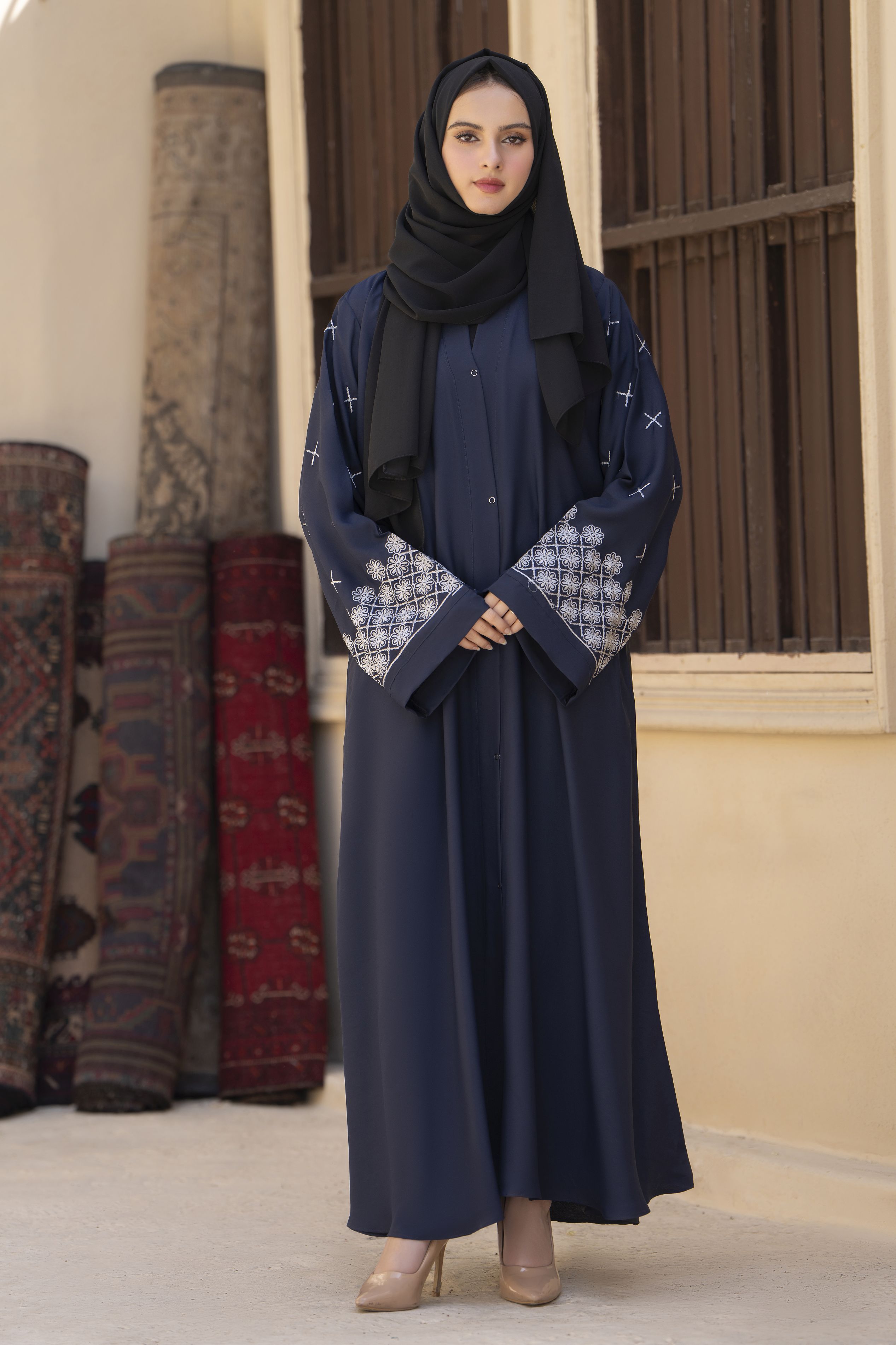 Midnight Navy Embroidered Abaya – Veil of Grace by Zaina ZVG14