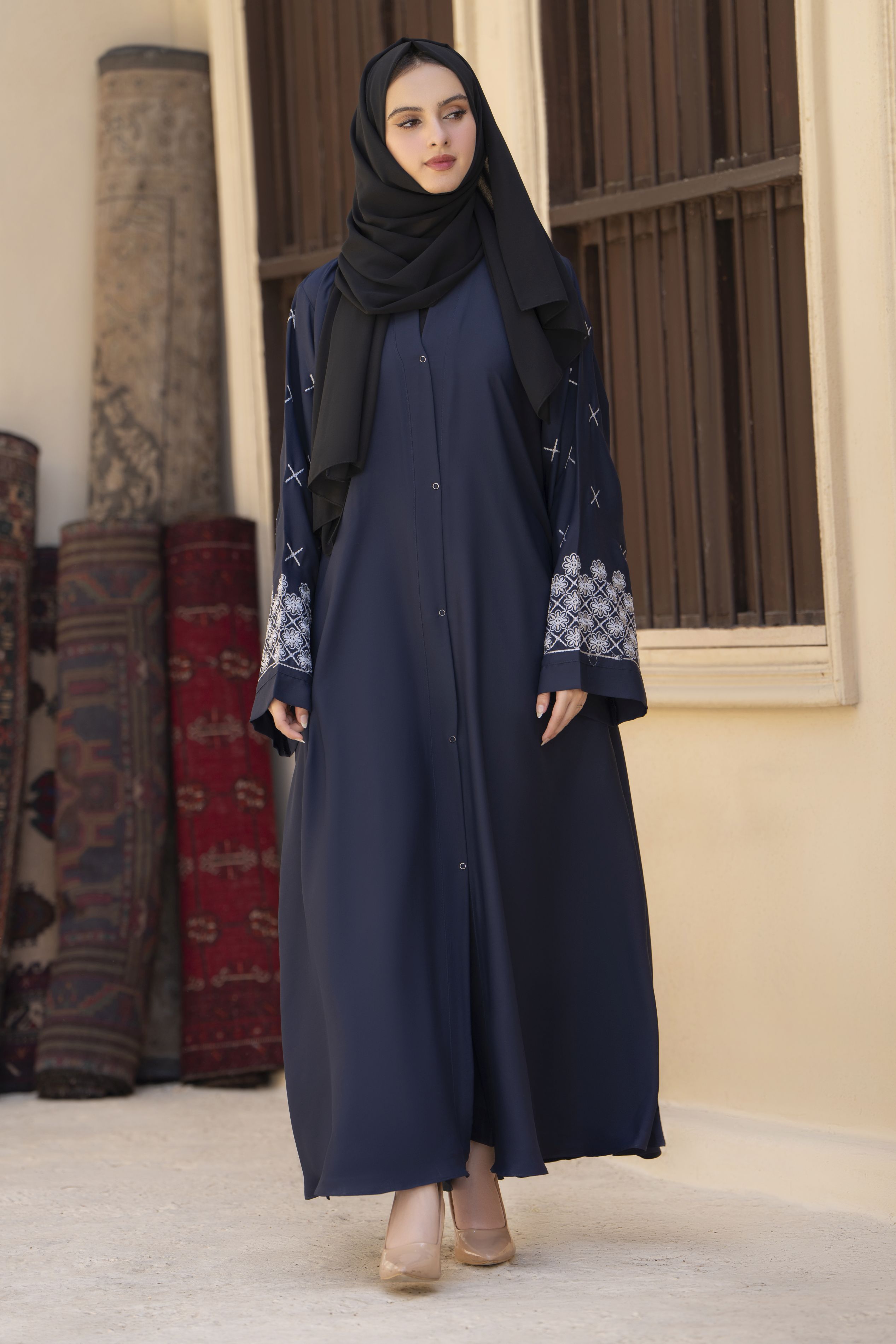 Midnight Navy Embroidered Abaya – Veil of Grace by Zaina ZVG14