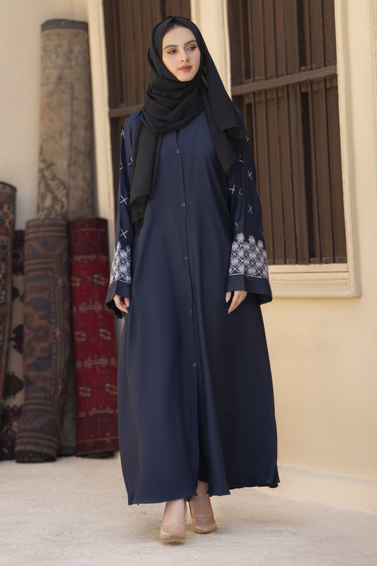 Midnight Navy Embroidered Abaya – Veil of Grace by Zaina ZVG14