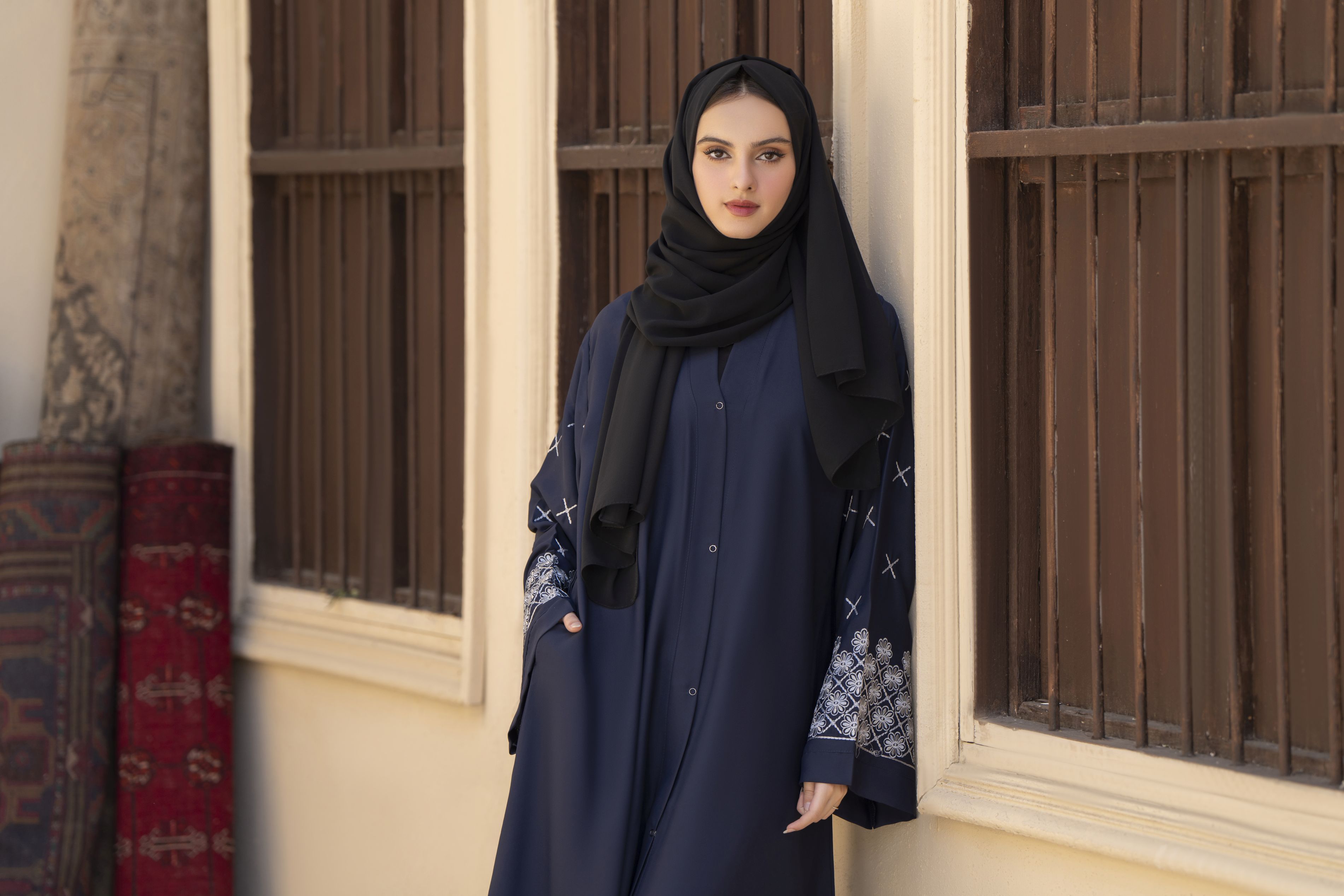 Midnight Navy Embroidered Abaya – Veil of Grace by Zaina ZVG14