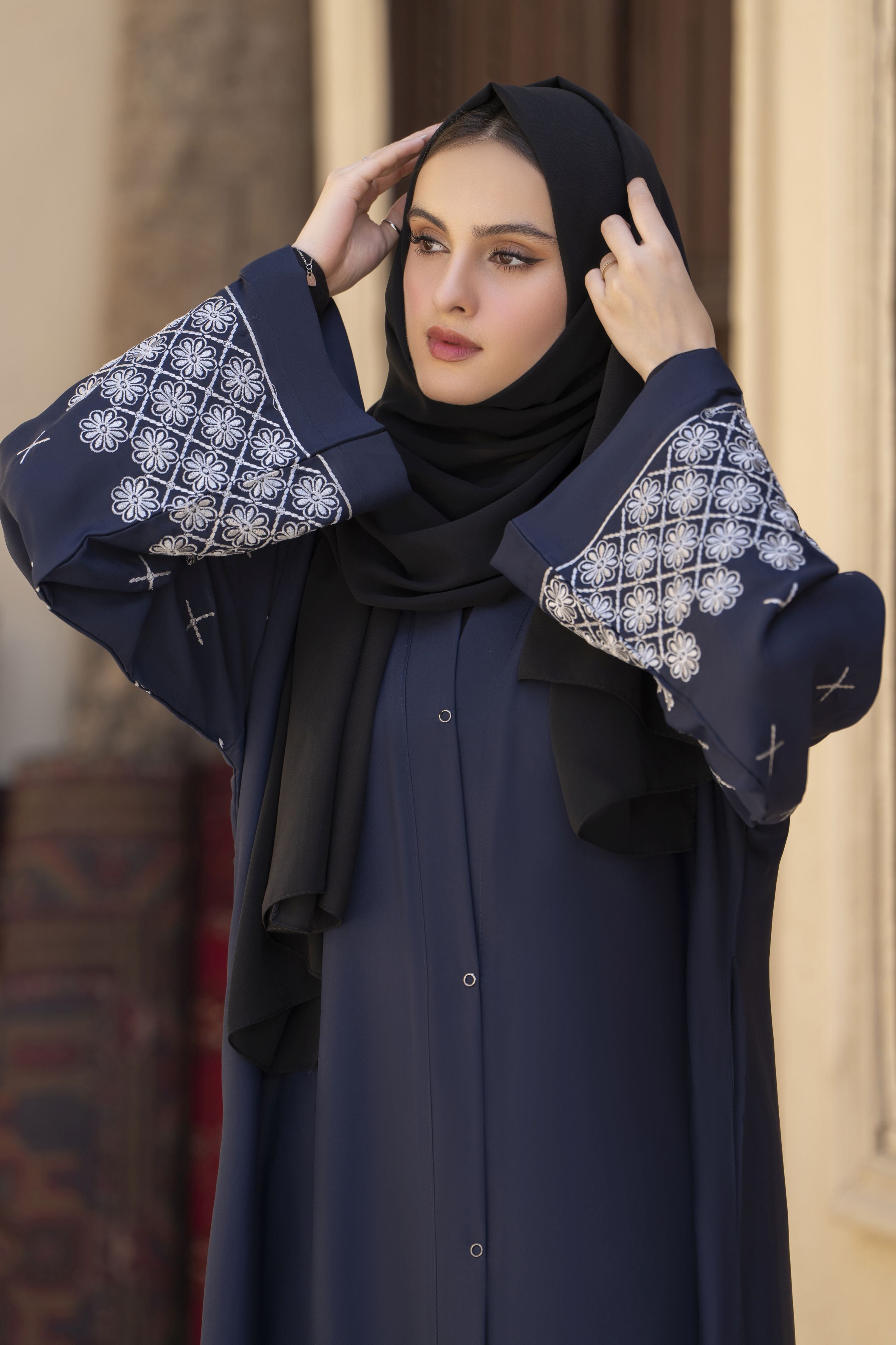 Midnight Navy Embroidered Abaya – Veil of Grace by Zaina ZVG14